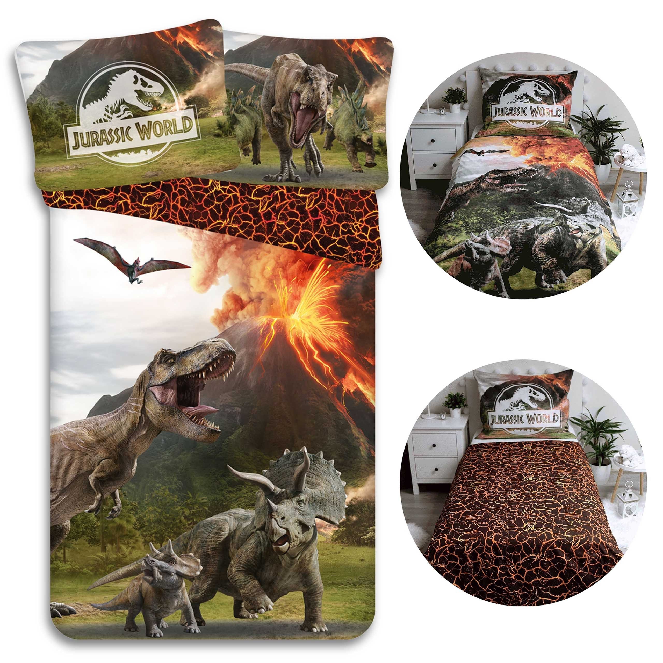 Jurassic World Kinderbettwäsche Jurassic World Bettwäscheset, Baumwoll-Zip-Bettwäsche 140x200 cm