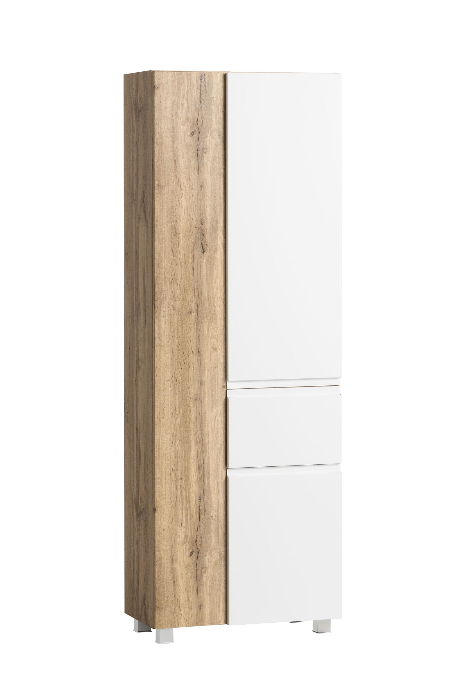 HELD MÖBEL Seitenschrank in weiß/ Wotaneiche, MDF - 65x180x35cm (BxHxT)