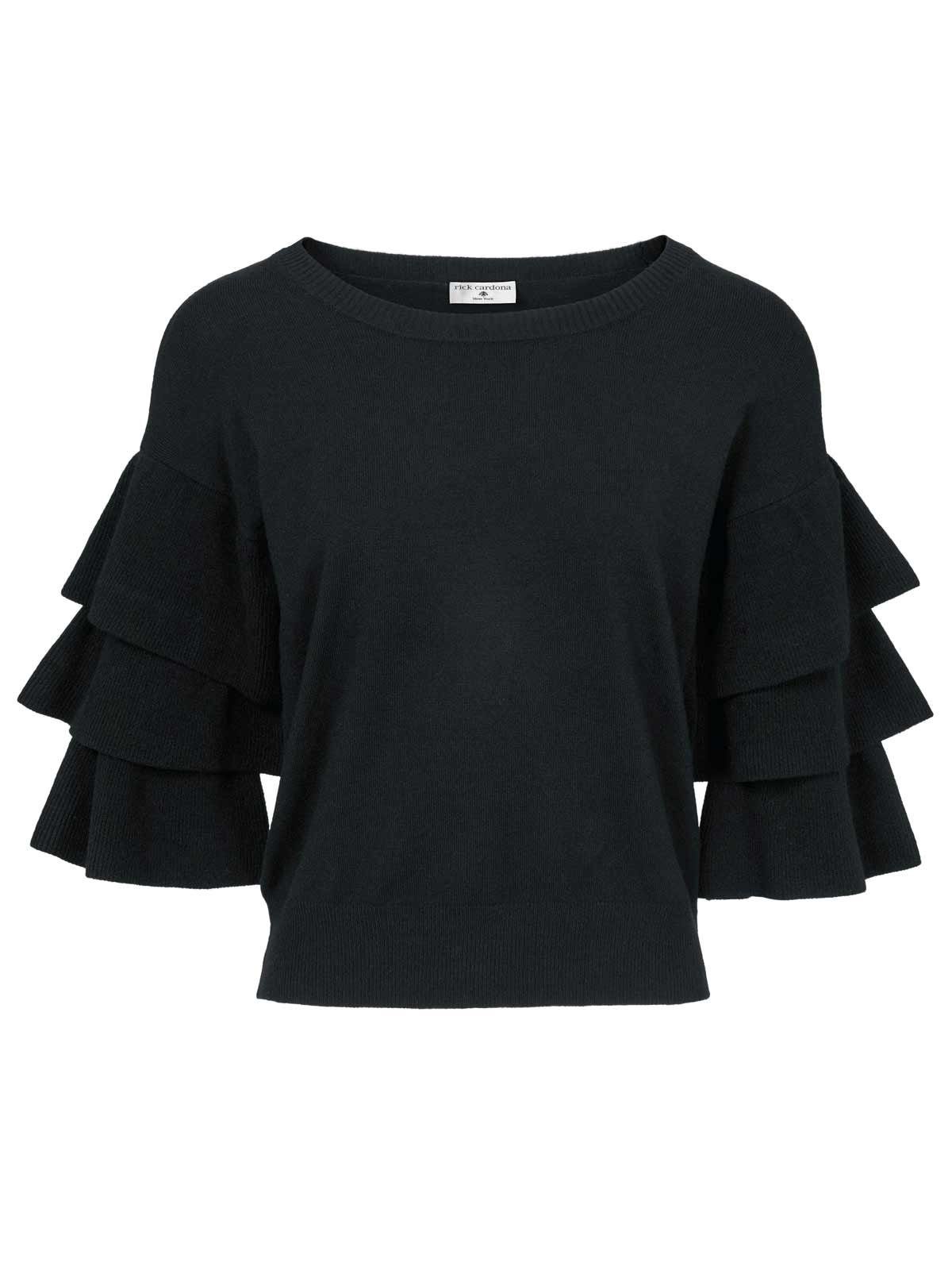 RICK BY RICK CARDONA Longpullover Rick Cardona Damen Designer-Pullover mit Volants, schwarz mehr