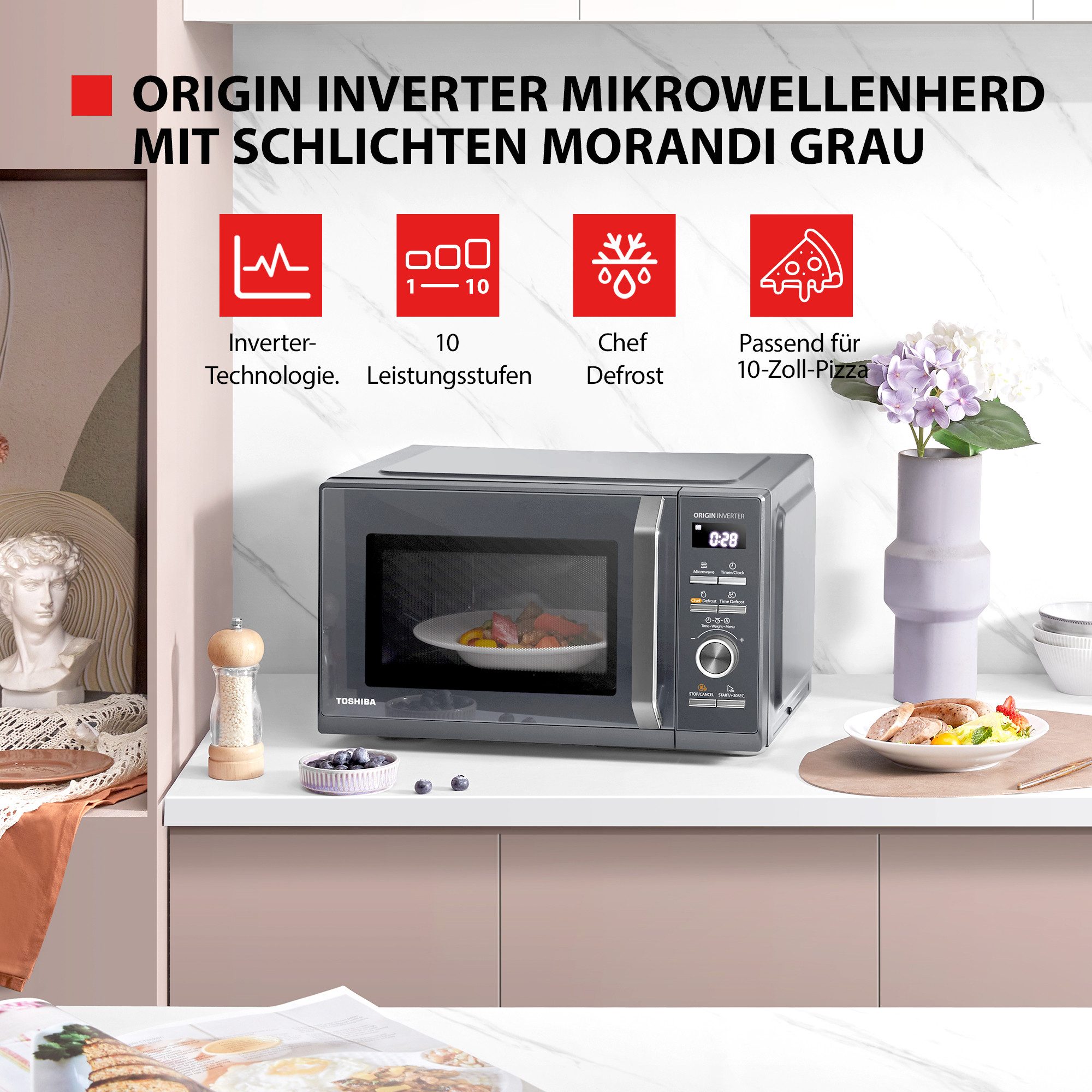 Toshiba Mikrowelle MW3-AM25PFI(MG), Mikrowelle, 25 l