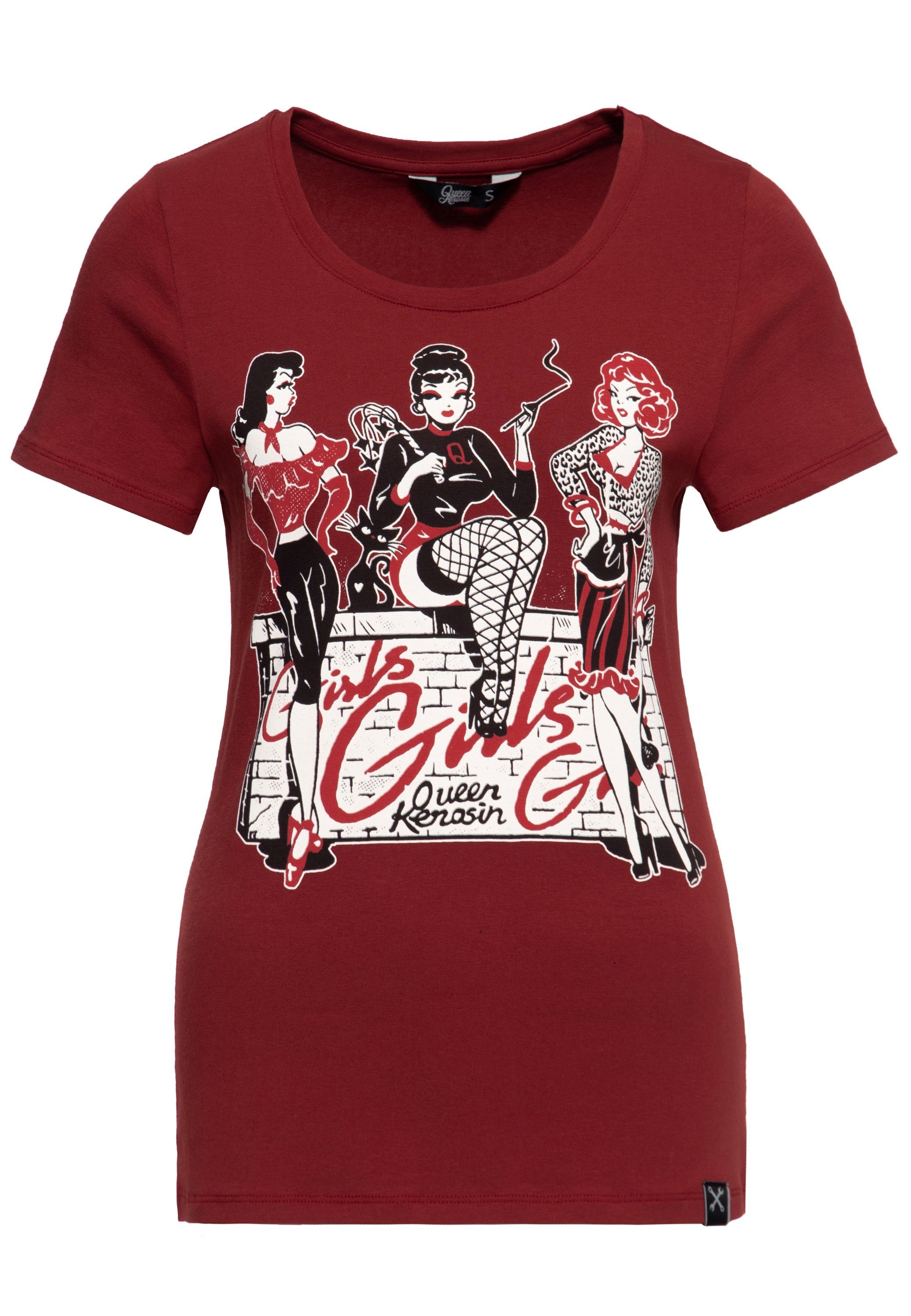 QueenKerosin Print-Shirt Girls Girls Girls (1-tlg) mit plakativem vintage Front Print im Pin-up Design