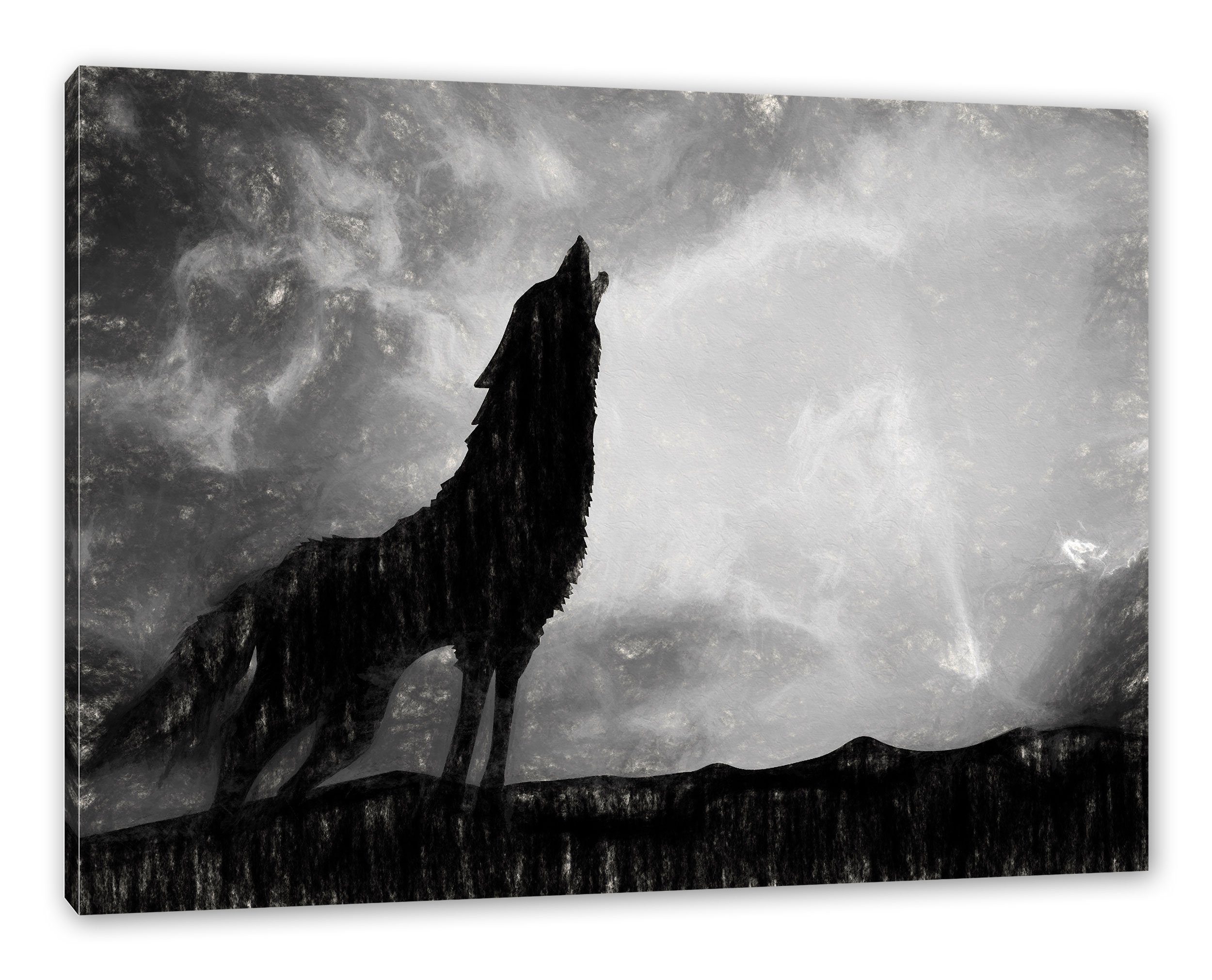 Pixxprint Leinwandbild bespannt, Zackenaufhänger Wolf Wolf Heulen, fertig inkl. Heulen St), (1 Leinwandbild