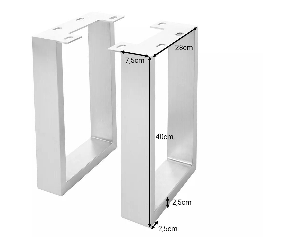 gebürstet DELIFE 7,5x2,5 Bankbeine Edelstahl Silber cm Tischbein Live-Edge, schmal