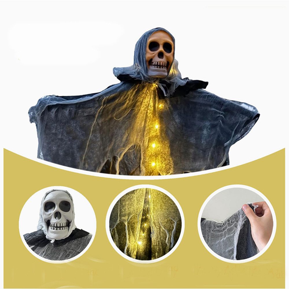 Bomiclss Dekofigur 80CM Outdoor Hängendes Leuchtendes Totenkopf Dekor, für Halloween & Garten – Bild 3 von 5