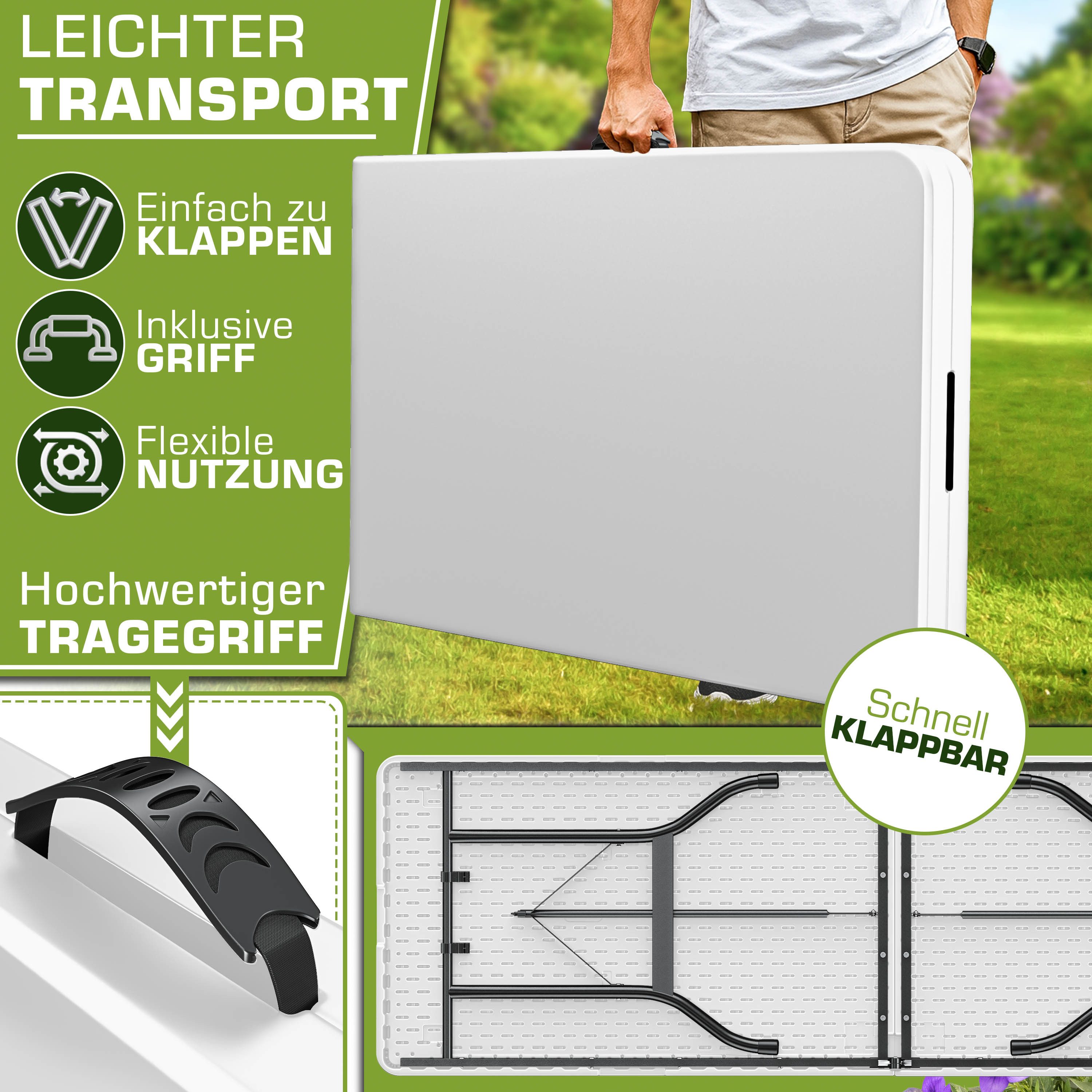 tillvex Gartentisch tillvex® Klapptisch Gartentisch Buffettisch Campingtisch Garten 220 cm (Gartentisch Campingtisch 10 Personen), Balkon