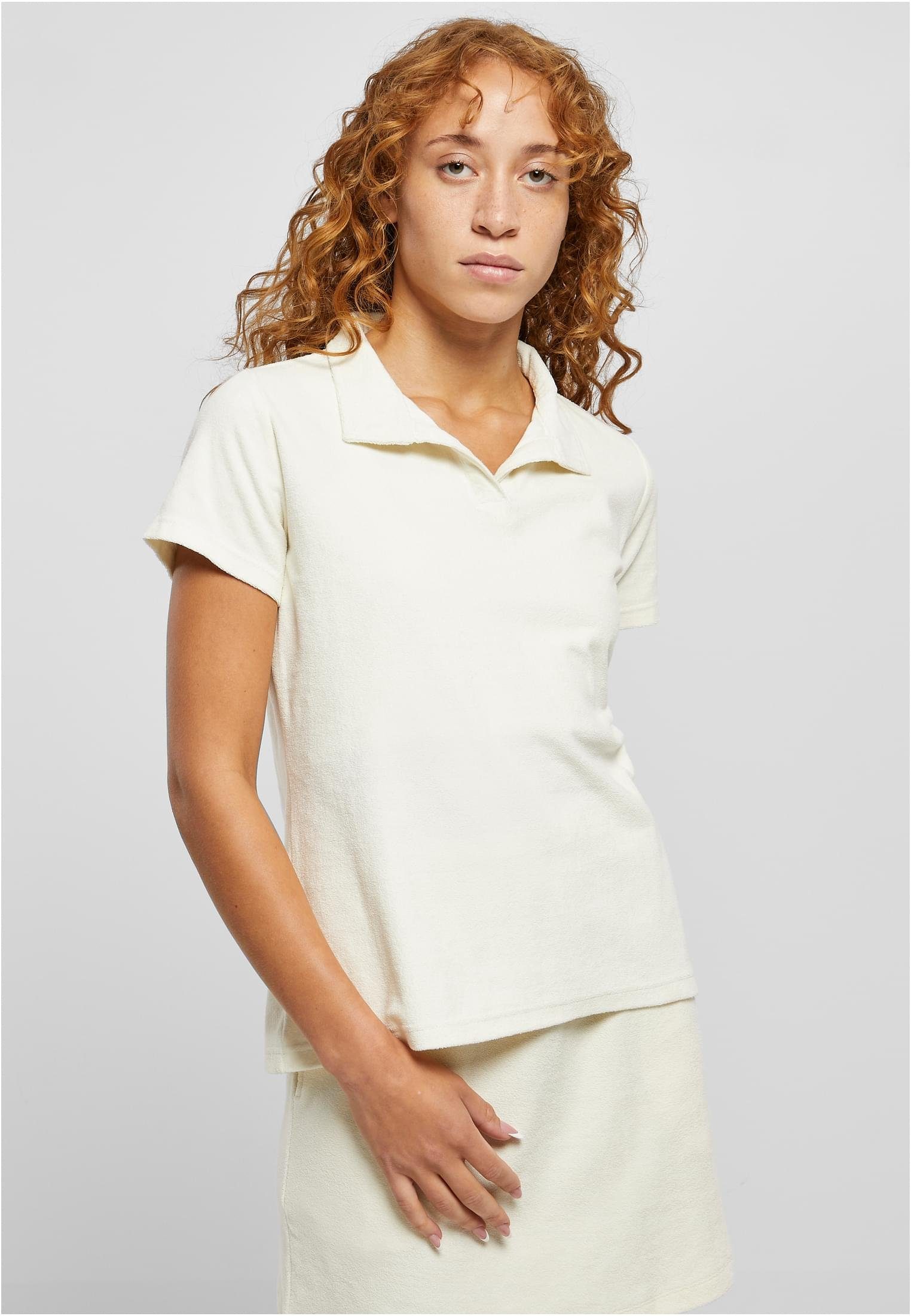 URBAN CLASSICS Kurzarmshirt Damen Ladies Towel Polo Tee (1-tlg) palewhite