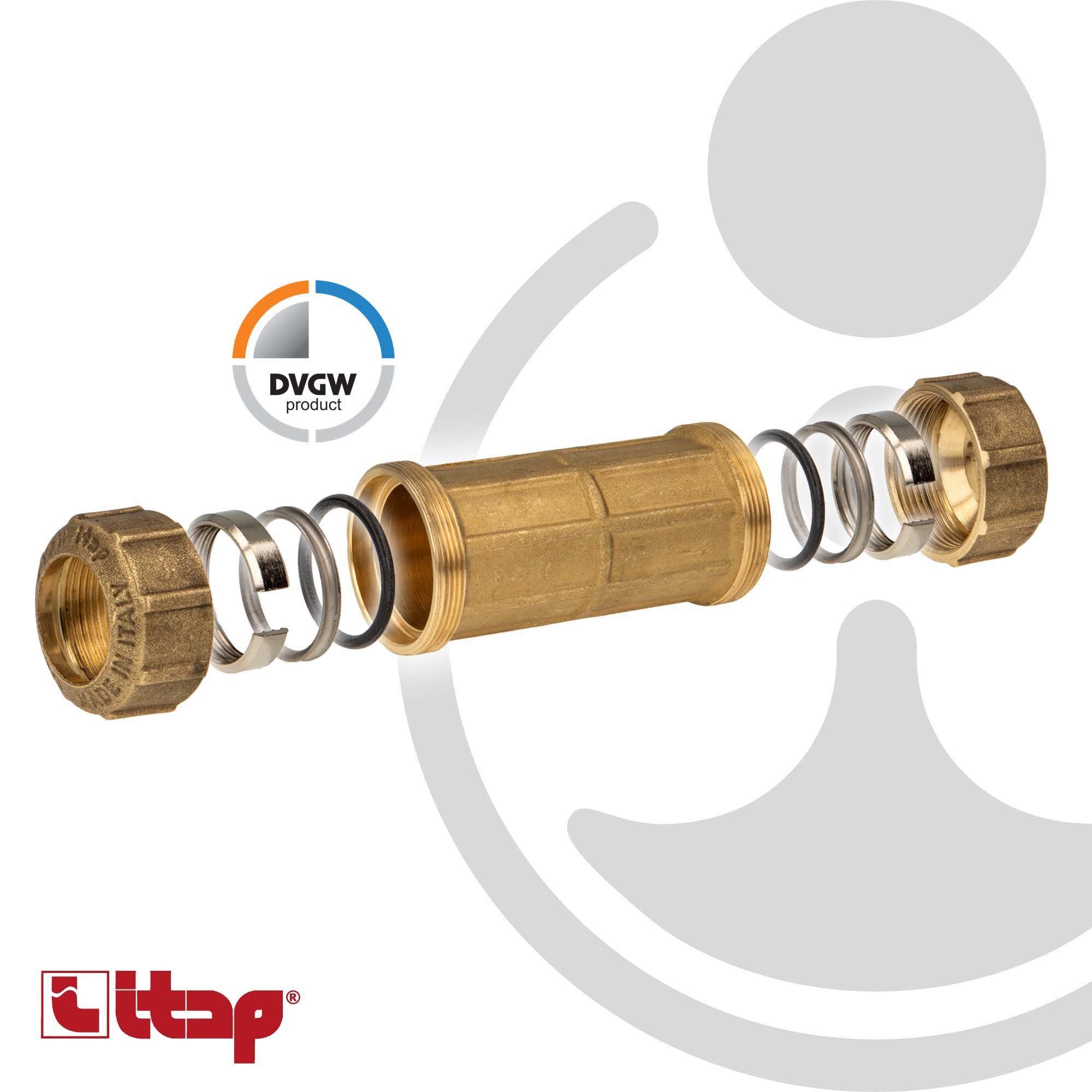 Thumbnail - ITAP s.p.a. Steckfitting VX Messing-Reparatur-Klemmkupplung - lang - für PE-Rohr - DVGW, Ø 32 mm