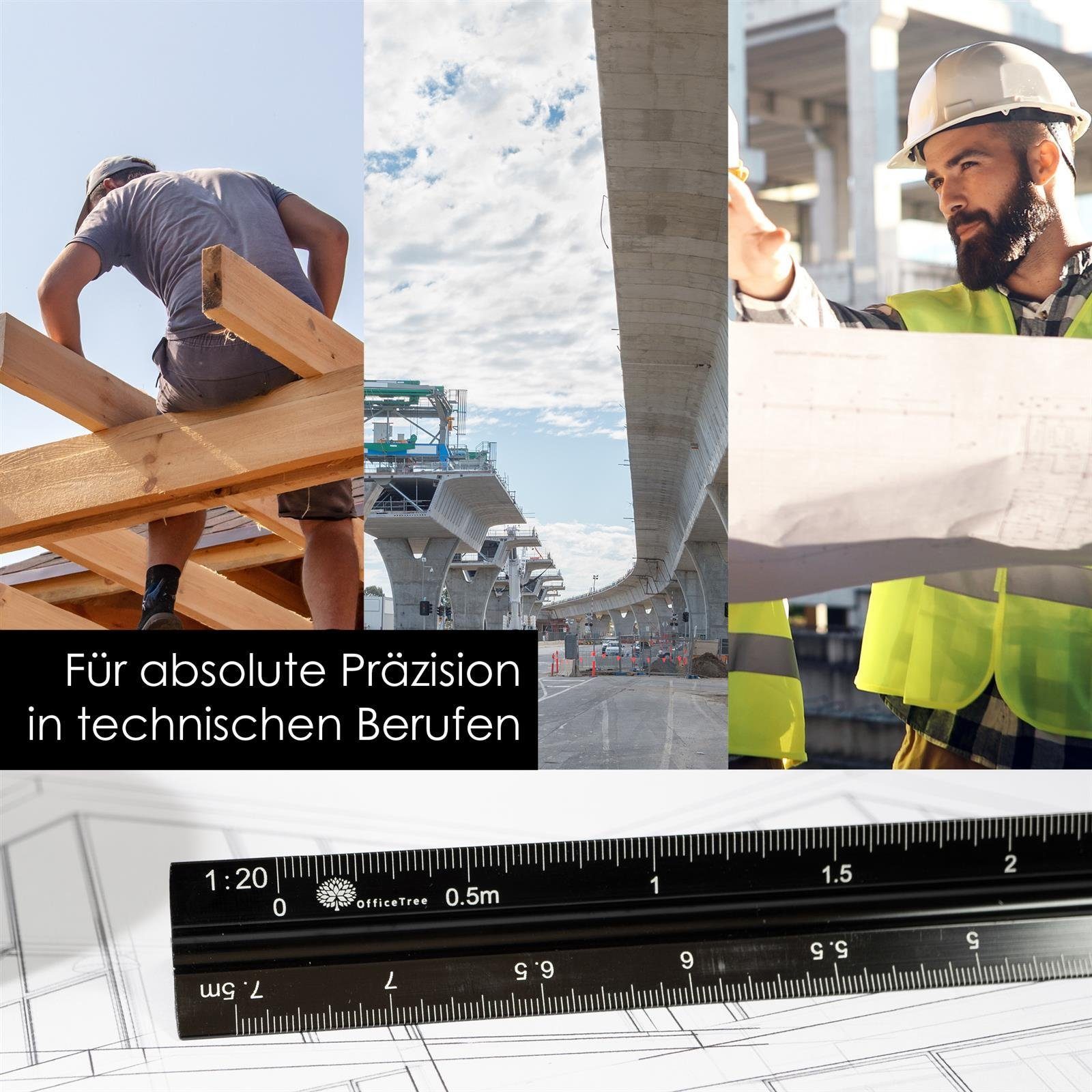 YOTINO Dreikantmaßstab – 30 cm Länge, Aluminium, Ideal für Architekten