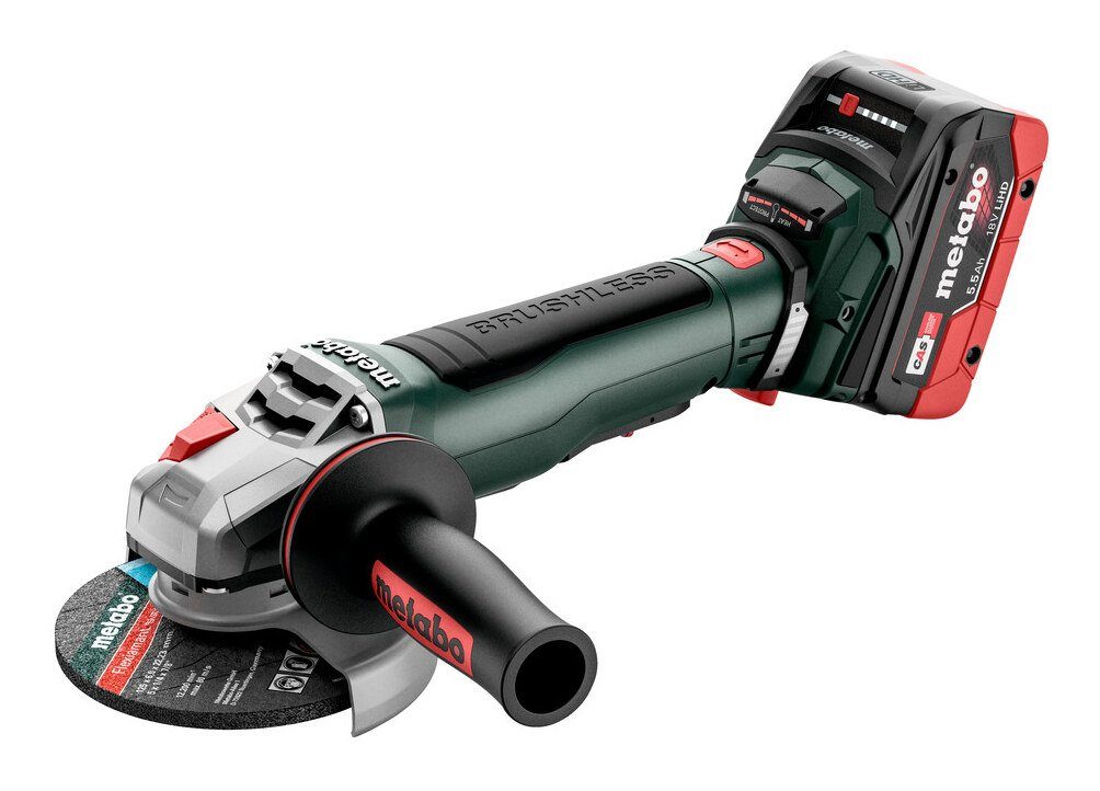 metabo Akku-Winkelschleifer WPB 18 LT BL 11-125 Quick, max. 10000 U/min, 2 x 5,5 Ah LiHD in MetaBox
