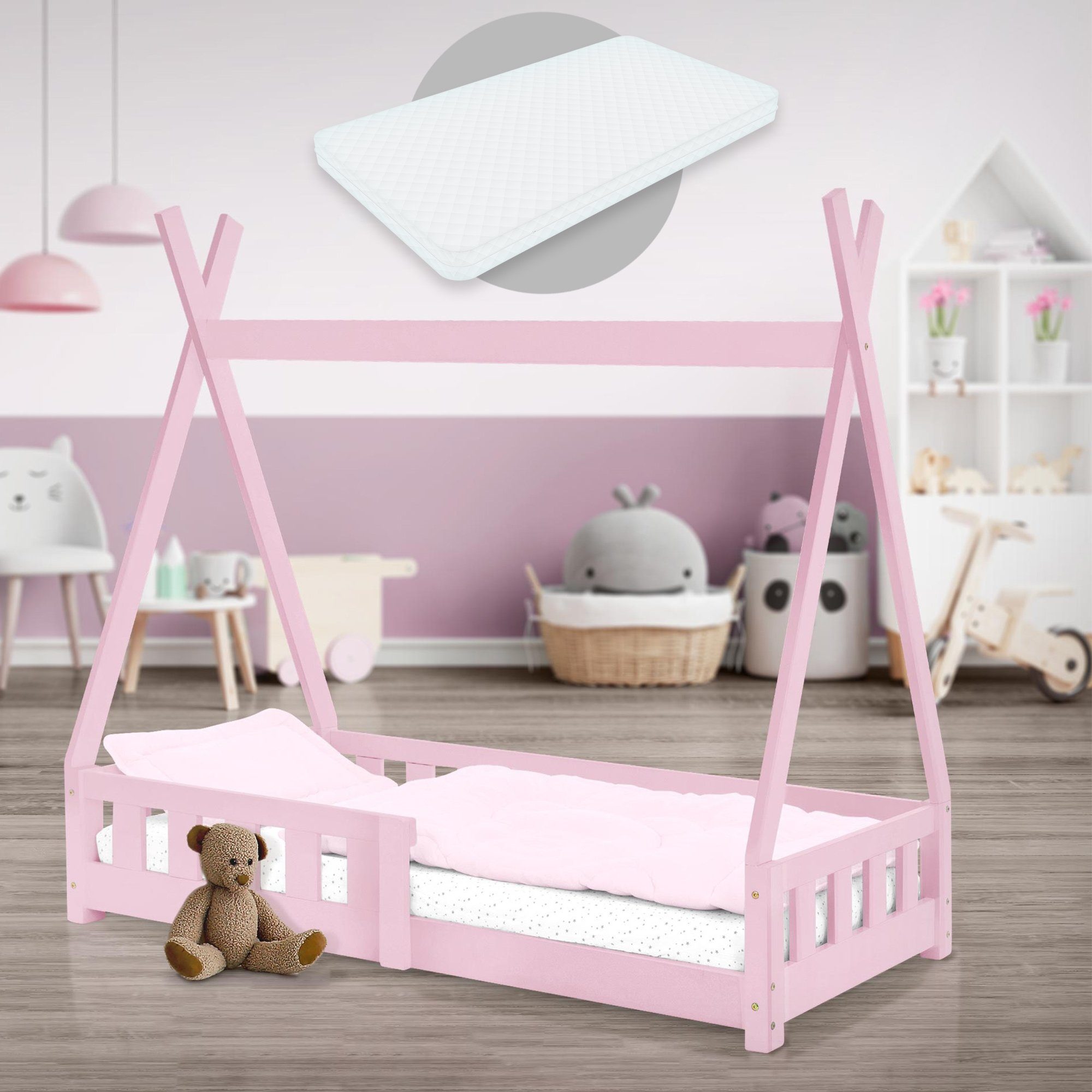 ML-DESIGN Kinderbett Kinderbett Lattenrost Matratze inkl. mit und 70x140 cm Rausfallschutz