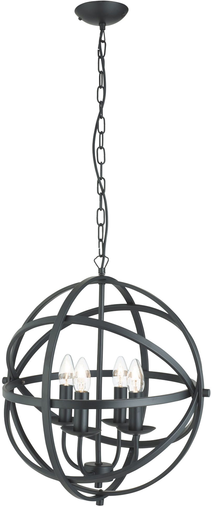 Searchlight Hängeleuchte Orbit 4Lt Pendant - Black Metal, Leuchtmittel wechselbar
