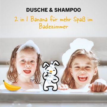 sanosan Duschgel 2in1 Dusche & Shampoo Banane & Leichtkämm Spray - Haarpflege für Kinder mit Bio Olivenextrakt & Milchprotein - Duschgel, Haarshampoo, Leichtkämmspray - Haarpflege & Hautpflege, 1-tlg.