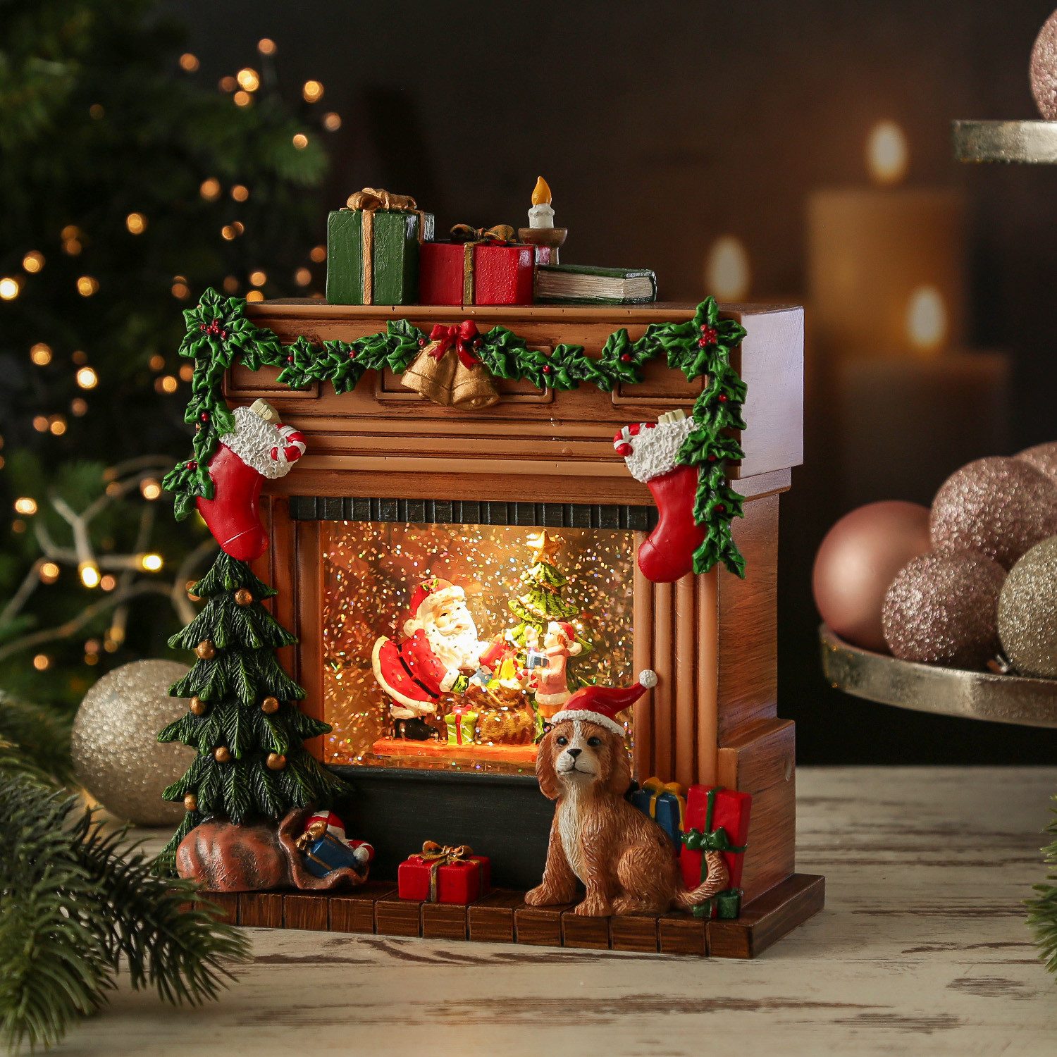 MARELIDA LED Laterne Wasserlaterne Kamin mit Weihnachtsmann 23cm Schneelate günstig online kaufen