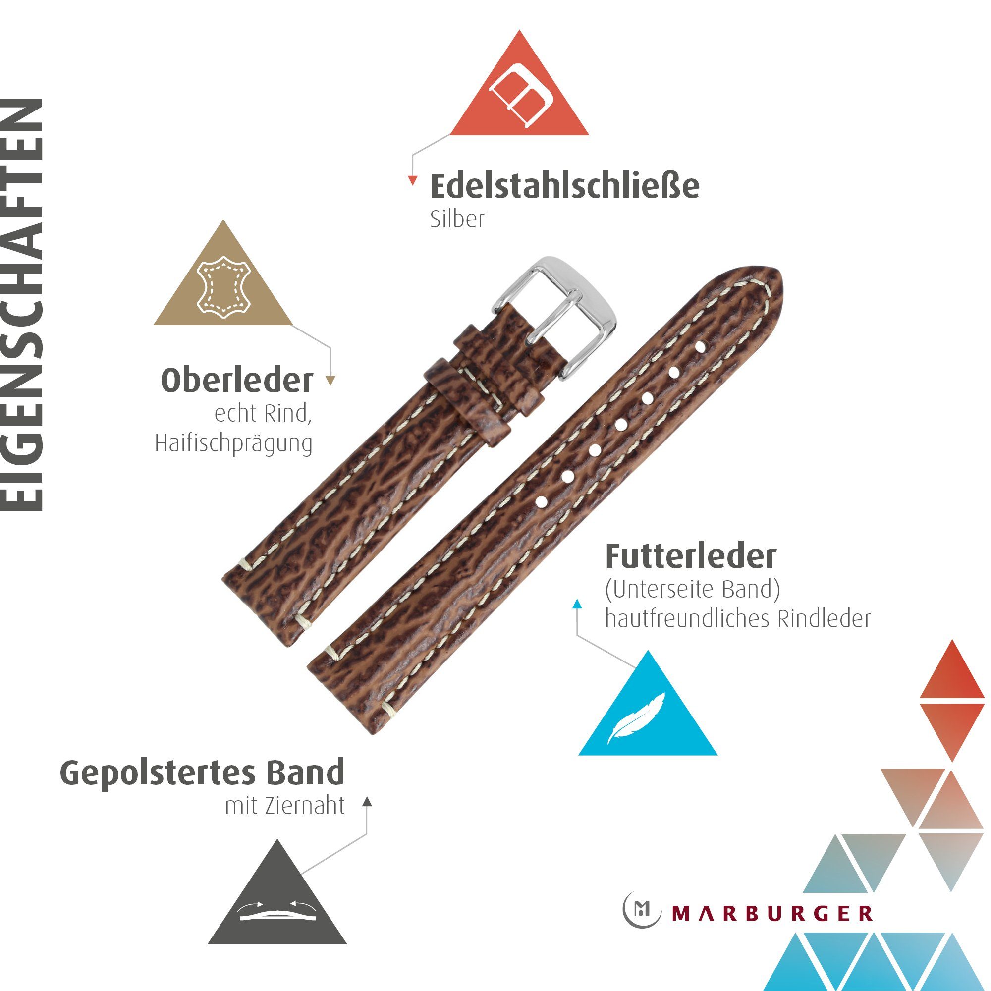 MARBURGER Uhrenarmband 20mm Leder Hai Prägung günstig online kaufen