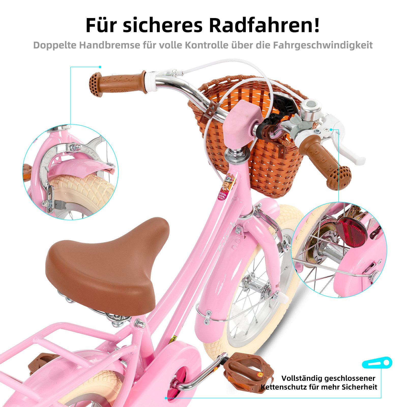JOYSTAR Kinderfahrrad 12 14 16 18 Zoll fahrrad für 2-9 Jahre alte Mädchen & Jungen, mit Kotflügel, Stützrädern, Korb, Gepäckträger, Kettenabdeckung
