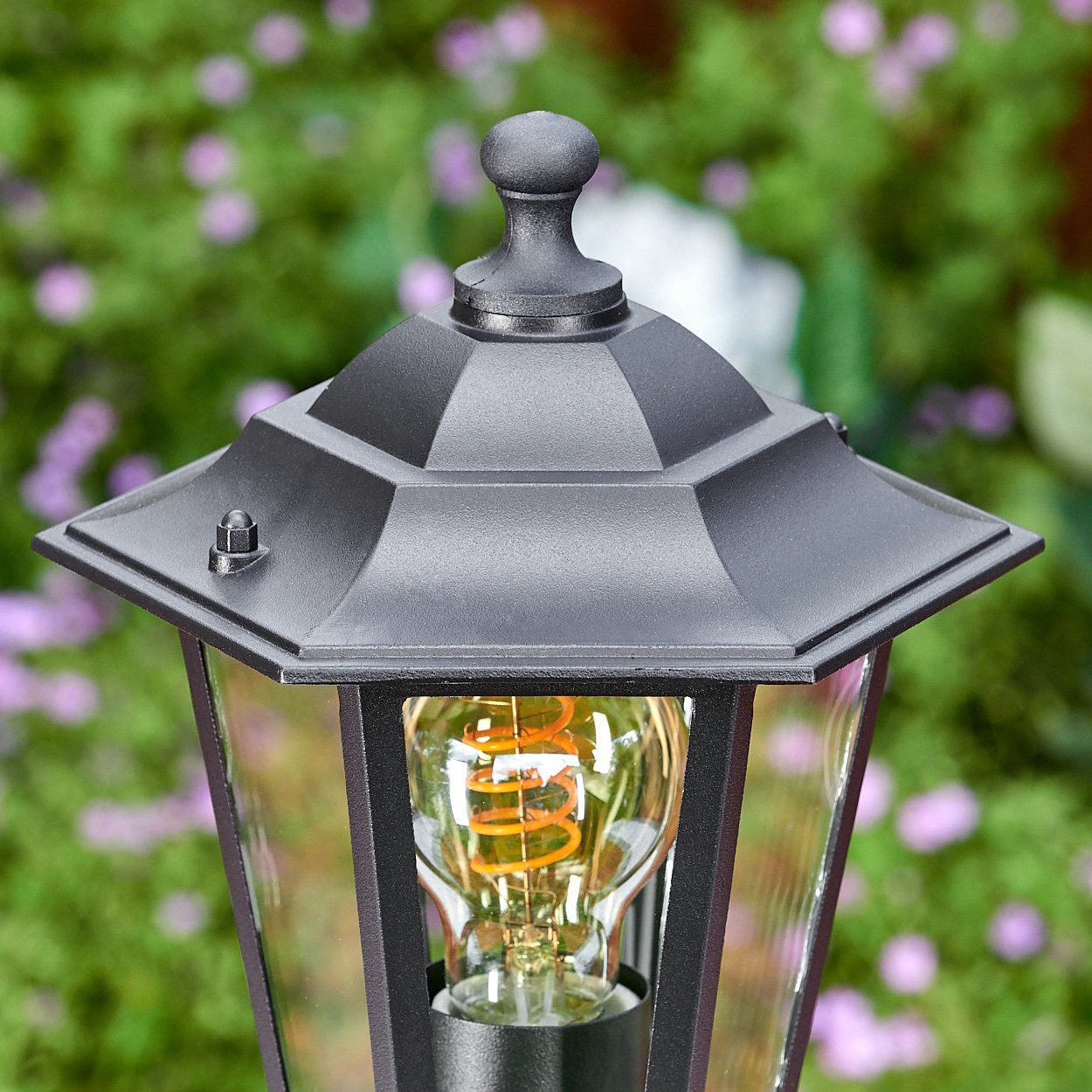 hofstein Pollerleuchte Wegeleuchte m. Bewegungsmelder aus Metall/Glas in Schwarz/Klar, ohne Leuchtmittel, antike Außenleuchte, Gartenlampe, Gartenbeleuchtung IP44, 1 x E27