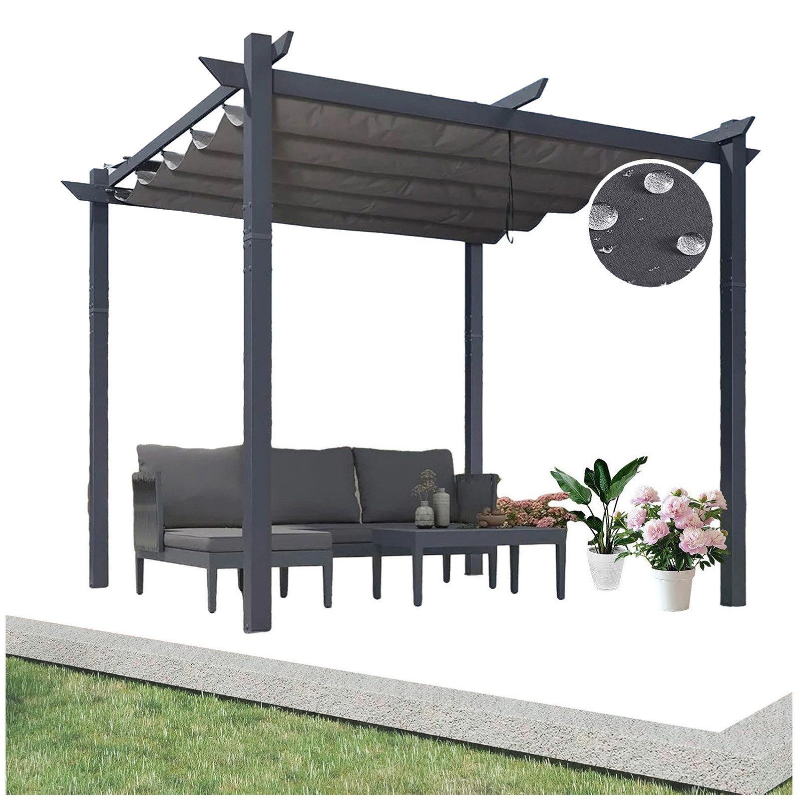 PURPLE LEAF Pergola 3 x 4 m Pavillon mit Schiebedach Aluminium Wasserdicht, UV-Schutz, BxTxH: 300x300x245 cm, (Komplettes Set, Freistehende Pergola mit manuellem Schiebedach), Gartenpavillon Stabil & Winterfest, Terrasse, Balkon