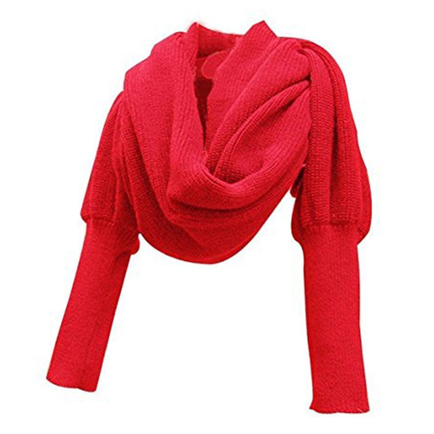 AUKUU Halstuch Halstuch Stilvoller warmer Strickschal mit einfarbigen Ärmeln, (1-St) rot
