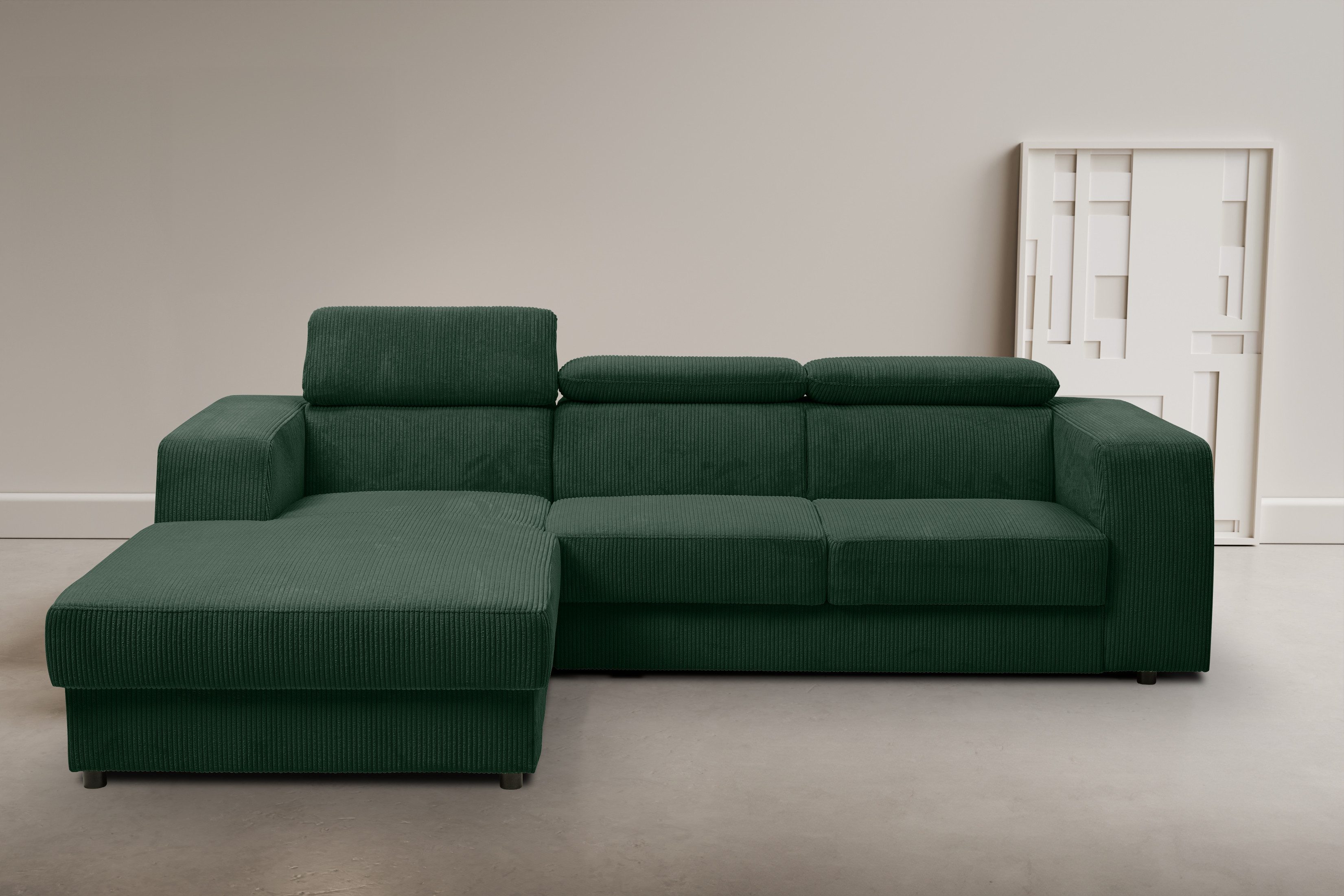 WERK2 Ecksofa Cherry 270 x 192 cm modern & bequem, Kopfteilverstellung, Bettfunktion, Cord, L-Form, XXL, Schlaffunktion, Bettkasten
