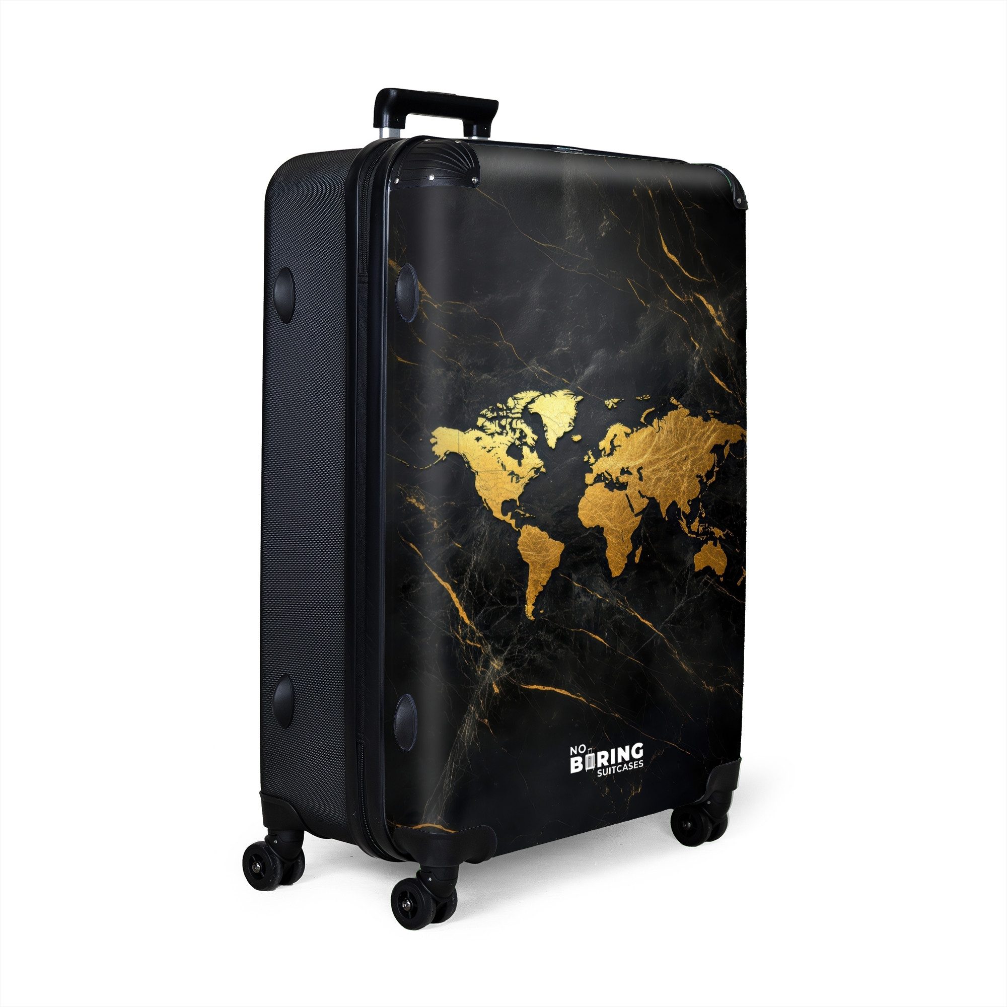 NoBoringSuitcases.com© Hartschalen-Trolley Weltkarte - Gold - günstig online kaufen