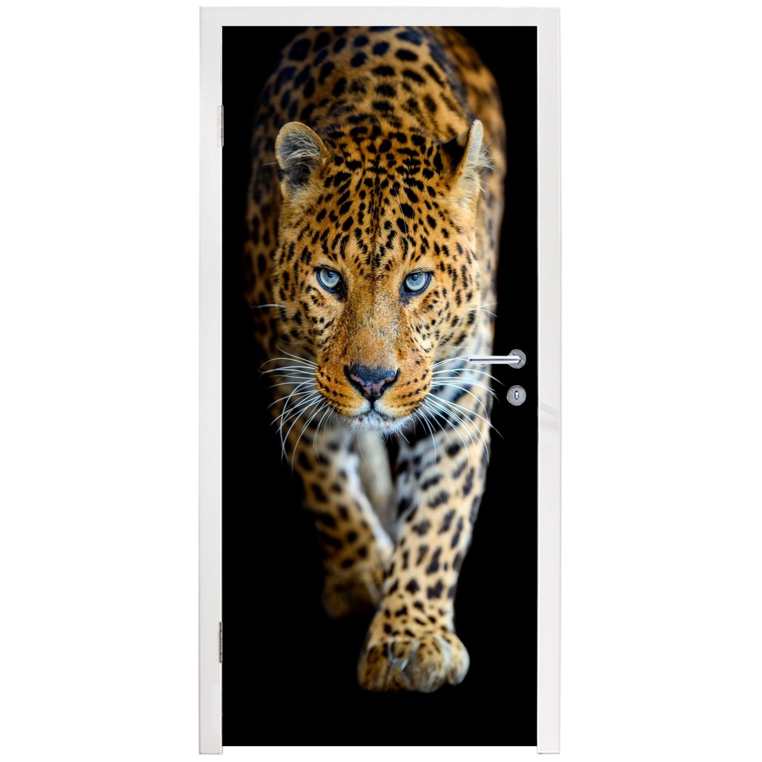 Matt, bedruckt, - Leopard Fototapete 75x205 Porträt MuchoWow Tiere cm Türtapete Schwarz, Türaufkleber, Wildtiere St), - - (1 - für Tür,