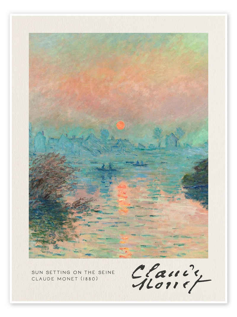 Posterlounge Poster Claude Monet, Sun Setting on the Seine, Wohnzimmer Malerei