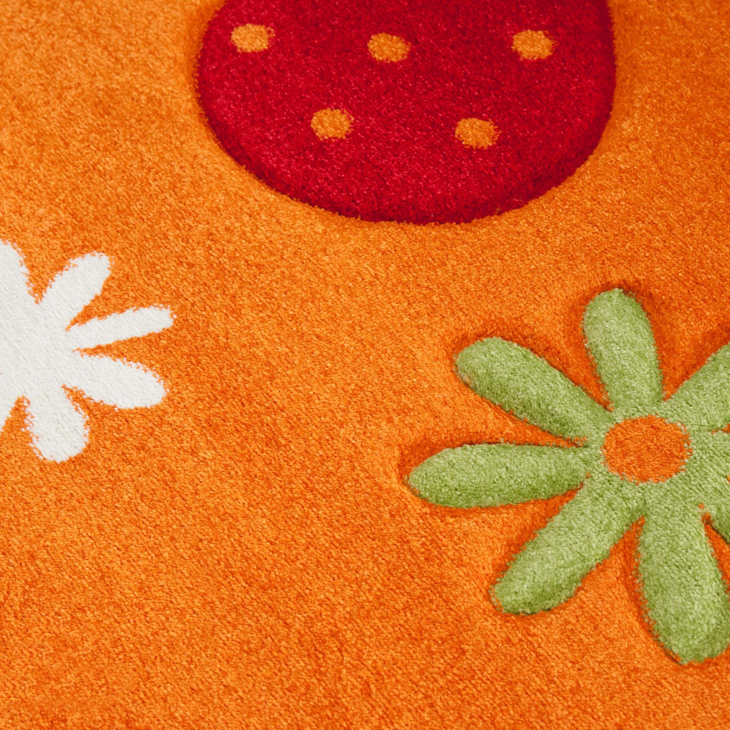 Carpetia Kinderteppich Süßer Kinderzimmerteppich mit Schmetterlingsdesign in orange, rechteckig, Höhe: 13 mm