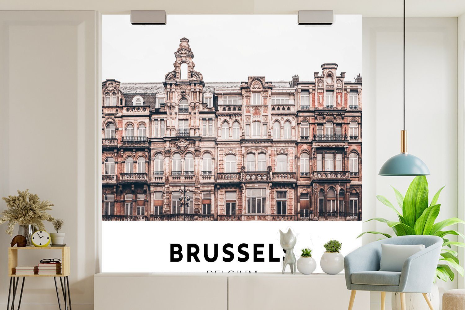 oder Belgien Brüssel Schlafzimmer, für - - Matt, Wandtapete Tapete Fototapete Häuser, St), Wohnzimmer Vinyl (5 MuchoWow bedruckt,