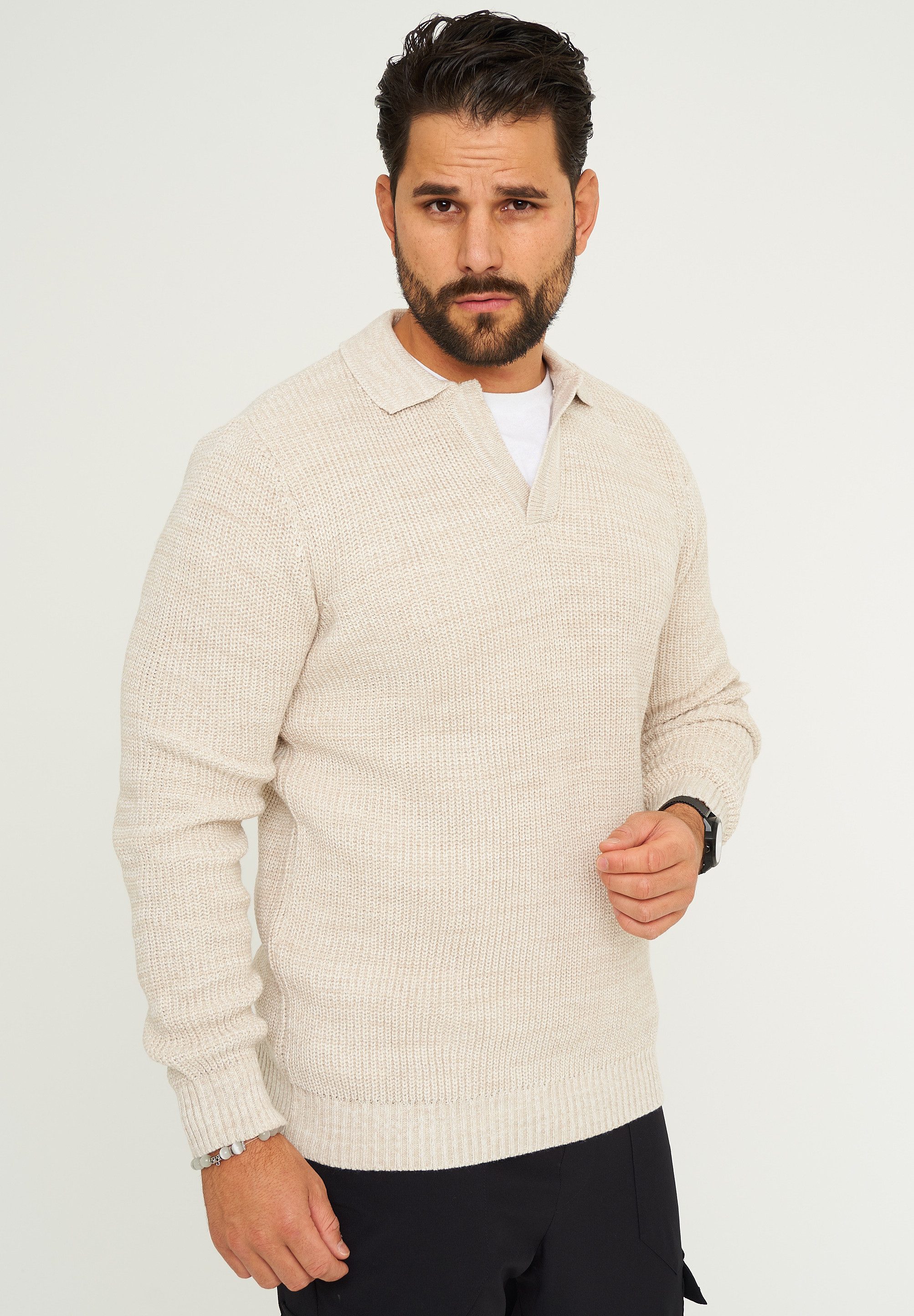 CARISMA Strickpullover CRALYTUS Herren Grobstrick Pulli mit Polo-Kragen Win günstig online kaufen