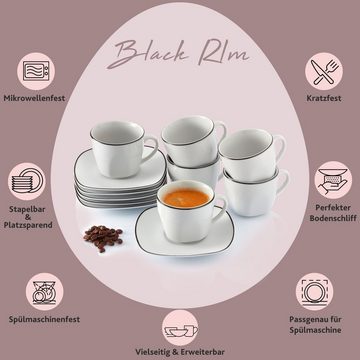 SÄNGER Kaffeeservice Bilgola Black Rim Kaffeetassen Set (12-tlg), 6 Personen, Porzellan, 150ml, spülmaschinengeeignet