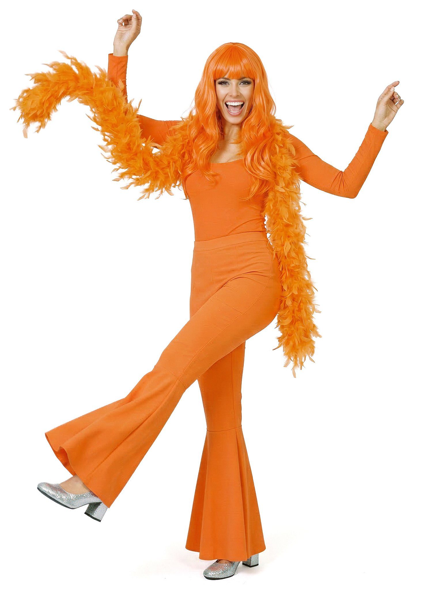 Metamorph Kostüm Disco Schlaghose für Damen orange, 70er Jahre Stretchhose günstig online kaufen