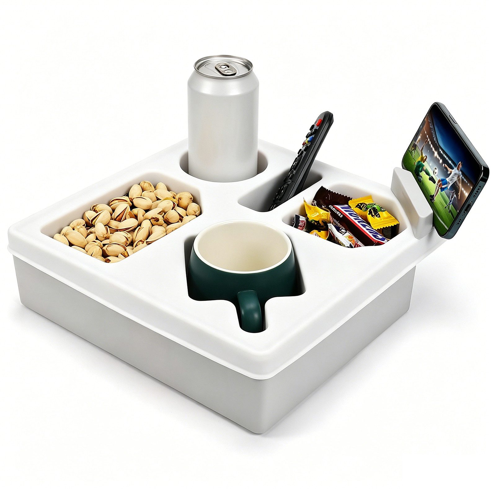 MOPUEA Aufbewahrungsbox Aufbewahrungsbox aus Silikon Wasserdicht & staubdicht mit Handyhalter (Sofa-Getränkehalter aus Silikon und BPA-freiem Kunststoff, 1 St., Rutschfest, ideal für Getränke, Snacks, Fernbedienungen, Handys), Robust, rutschfest, drehbar, vielseitig, lebensmittelecht