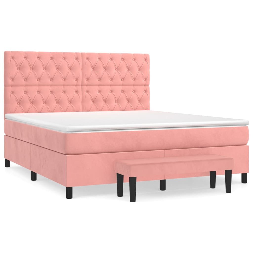 vidaXL Boxspringbett, Boxbett mit Matratze Rosa 160x200 cm Samt