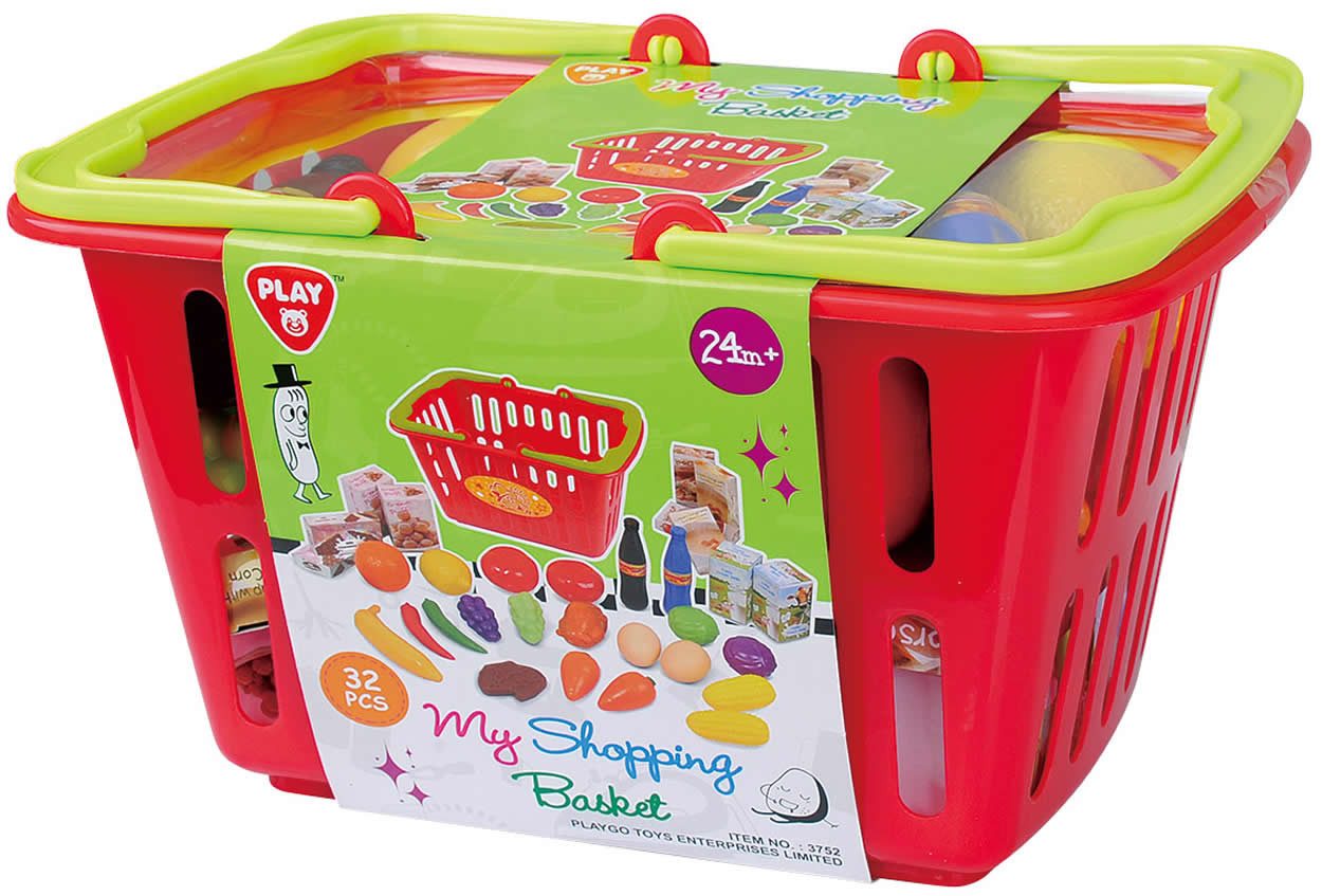Play Spiel-Einkaufswagen Einkaufskorb mit Spiellebensmittel 32-tlg günstig online kaufen