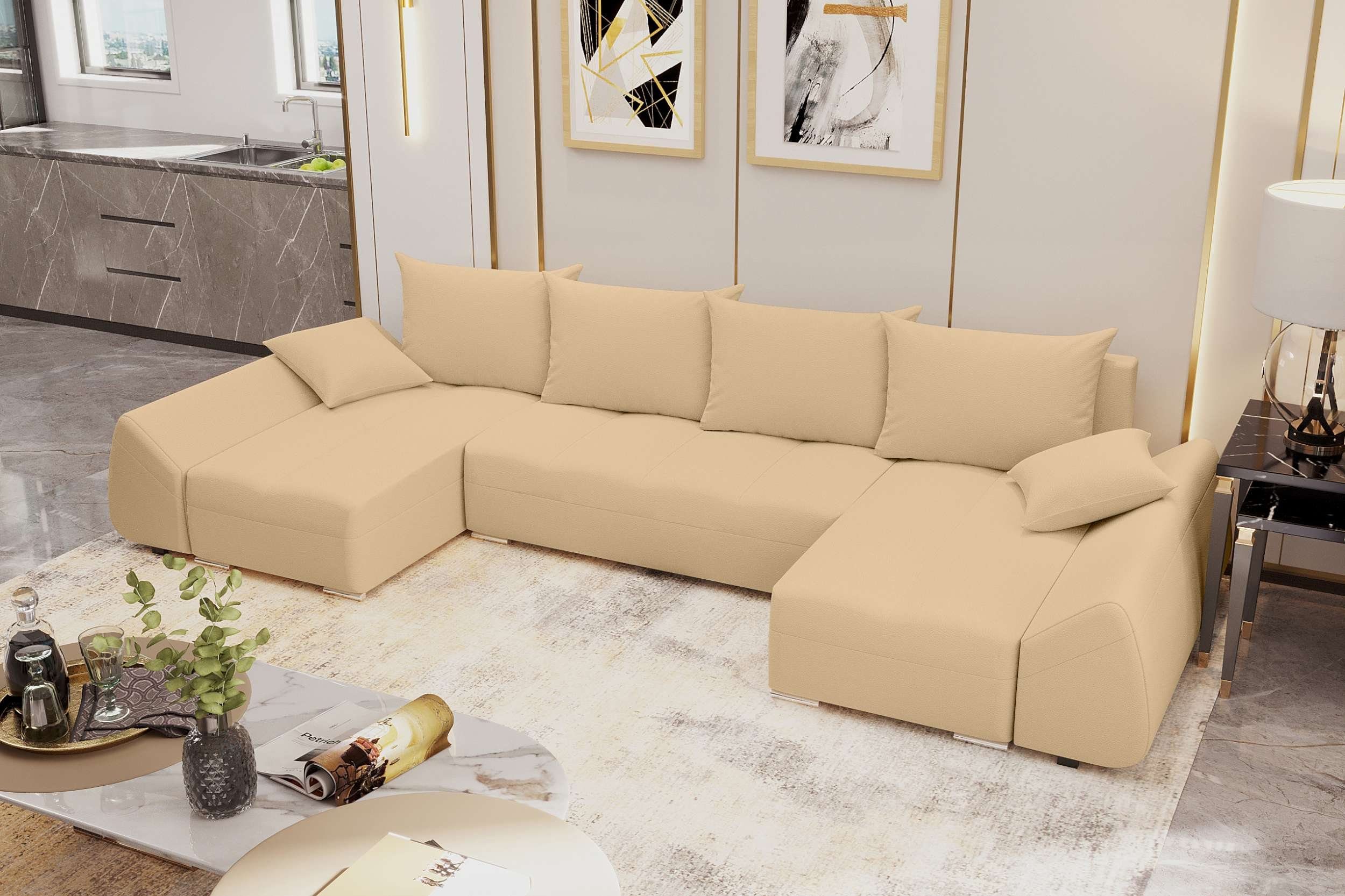 Eckcouch, Stylefy U-Form, Bettkasten, Sofa, Modern Design mit mit Sitzkomfort, Bettfunktion, Wohnlandschaft Madeira,