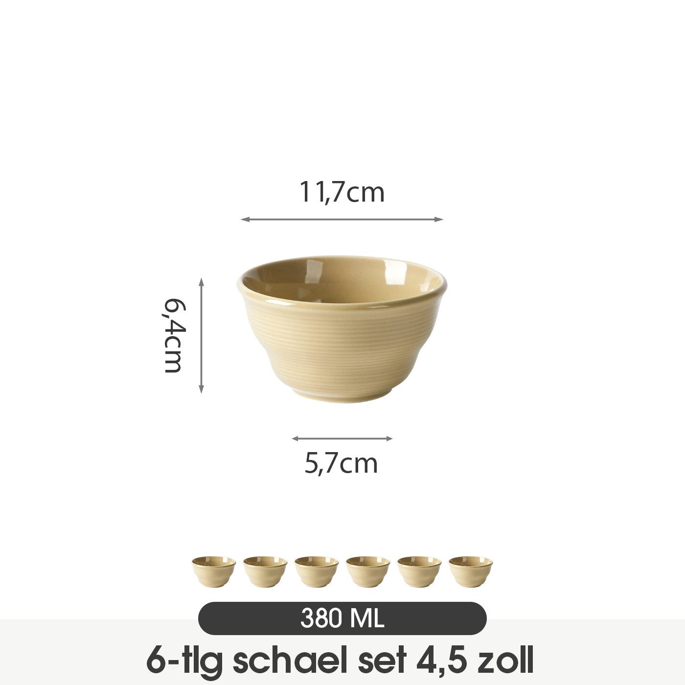 JIWOO Schüssel 6er Ø11,7cm, Müslischale Eisschale FrühstückSchale Dessertschale, Keramik, (Schaleset, 6-tlg), Bowl, Hochwertiges Schalen Braun Schale Mikrowellenofen Spülmaschine