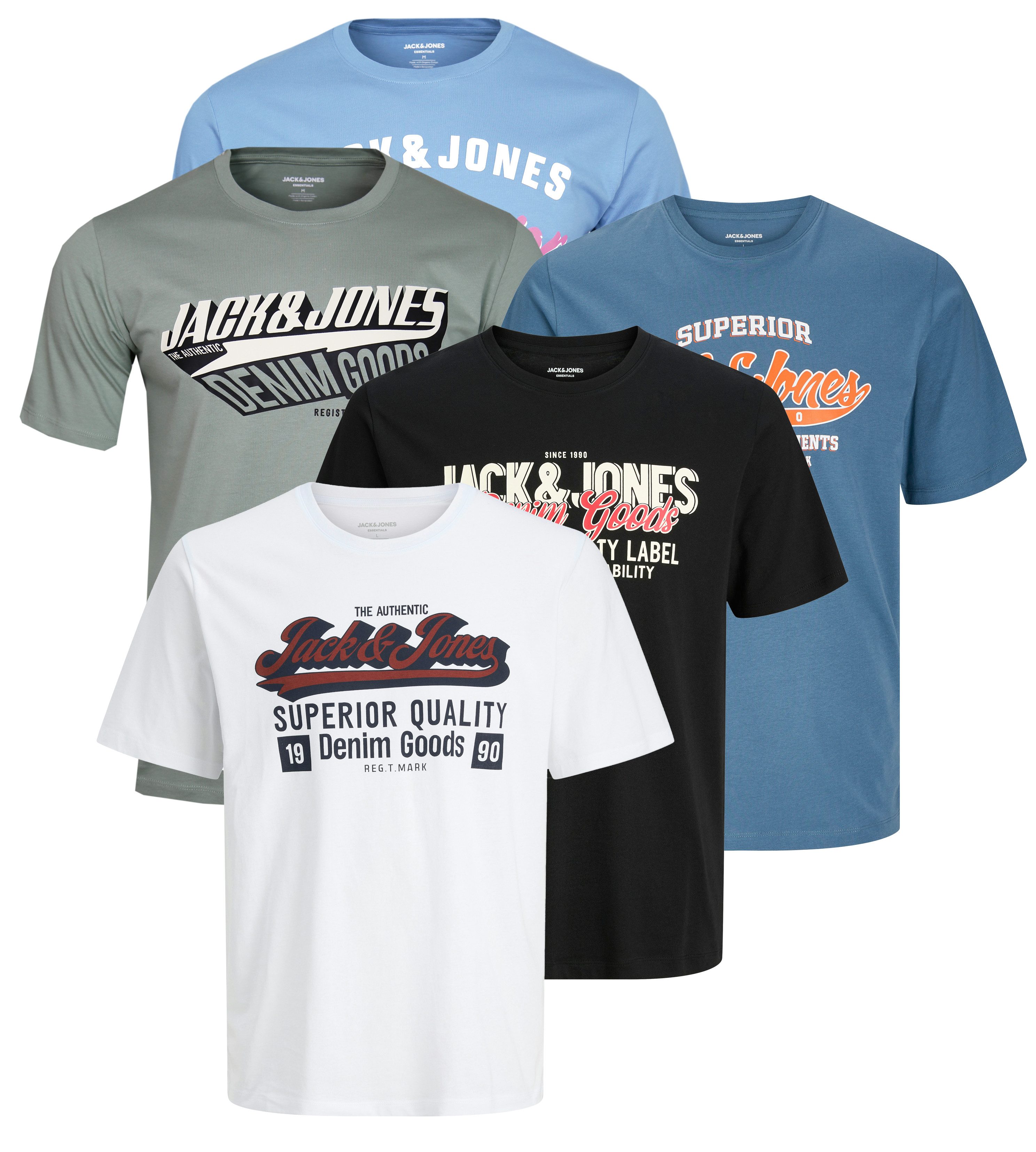 Rundhalsshirt 5er-Pack: Authentischer Denim-Style für jeden Tag