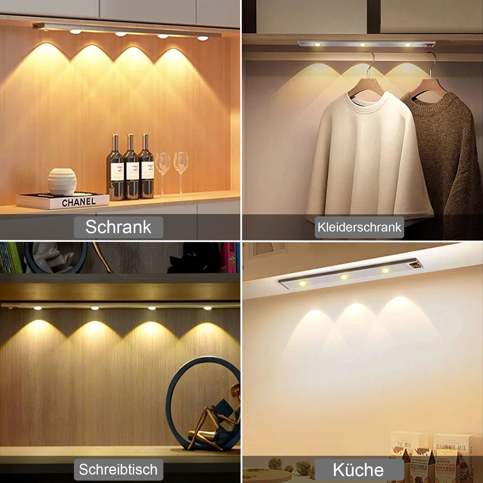 kabellos, Küche Naturweiß, LED Silber Dimmbar, Kleiderschrank Kaltweiß, 6500K Lichtfarben, Sunicol 4500K 3 Unterbauleuchte Magnetisch, für LED wiederaufladbar, 3000K Warmweiß, mit Schlafzimmer Bewegungssensor,