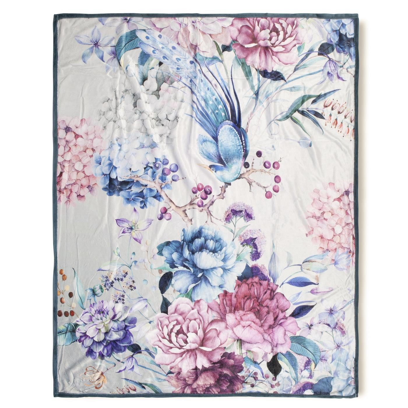 Descanso Tagesdecke Polyvelvet Kuscheldecke 130 X 160 cm Mondet grau flowers, Tagesdecke Kuscheldecke Schmusedecke