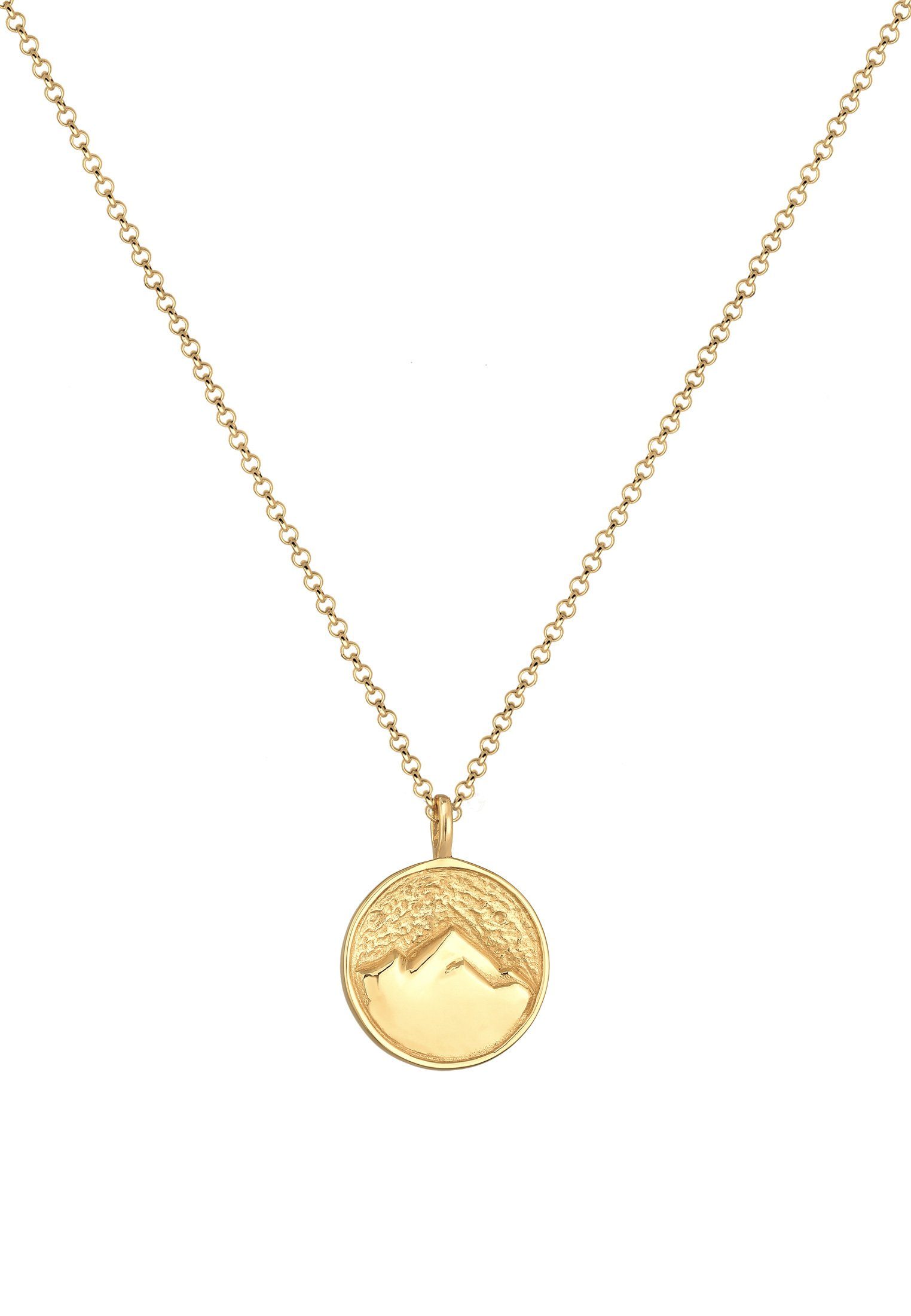 Elli Halskette Münze Anhänger 925 Kette Berge Elli Berge Silber, Gold mit Mountain Alpen