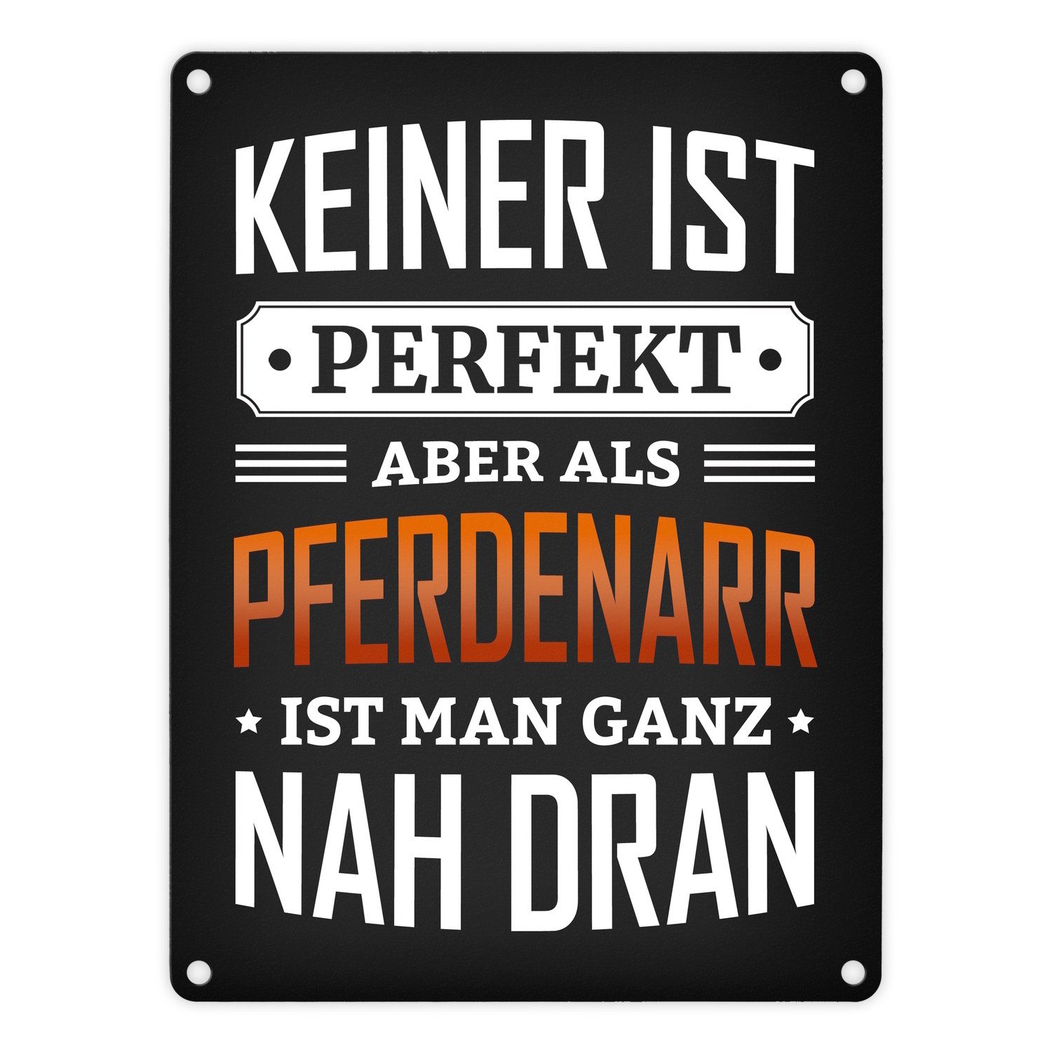 Metallschild Metallschild mit Spruch: Keiner ist perfekt aber als Pferdenarr man