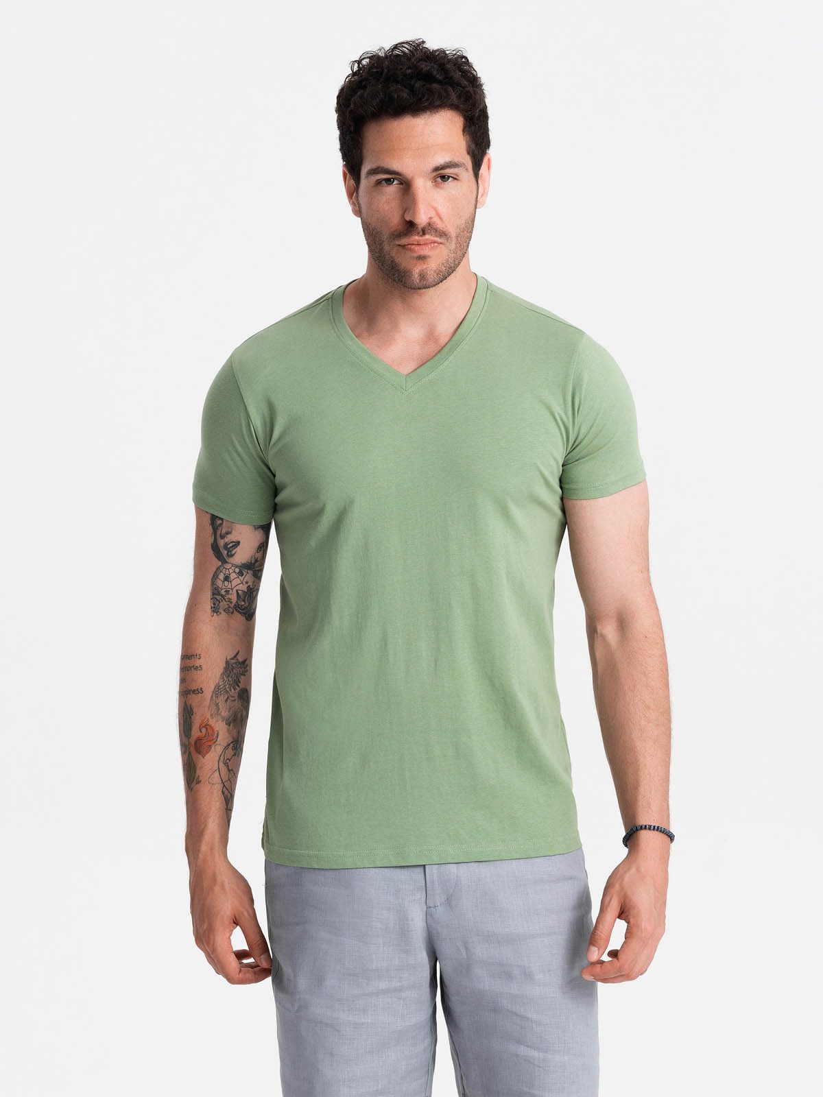 OMBRE T-Shirt Klassisches Herren-T-Shirt mit V-Ausschnitt aus Baumwolle BASIC