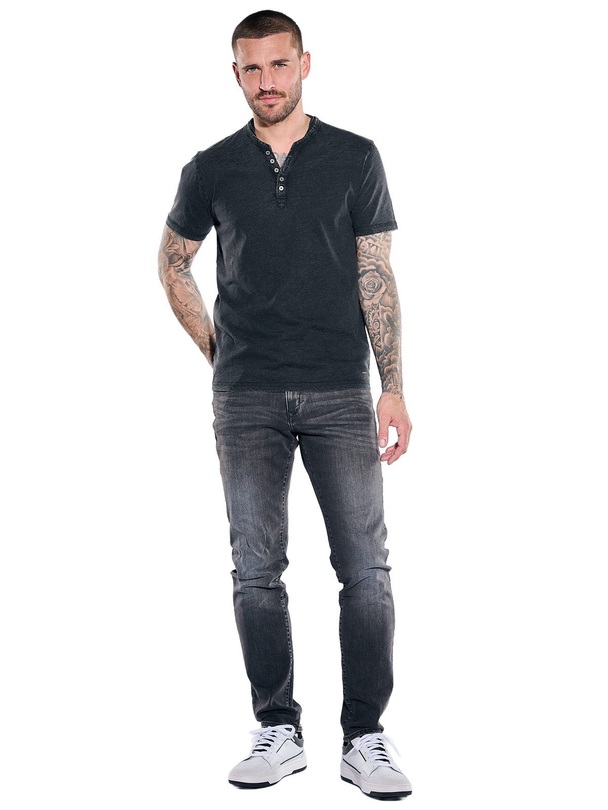 emilio adani T-Shirt Herren Henley T-Shirt, Anthrazit
