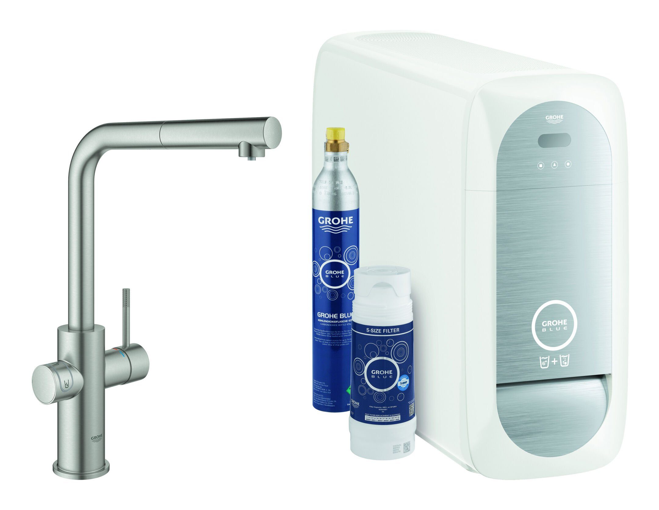 Grohe Küchenarmatur Blue Home Starterkit Spültischarmatur mit L-Auslauf, herausziehbar