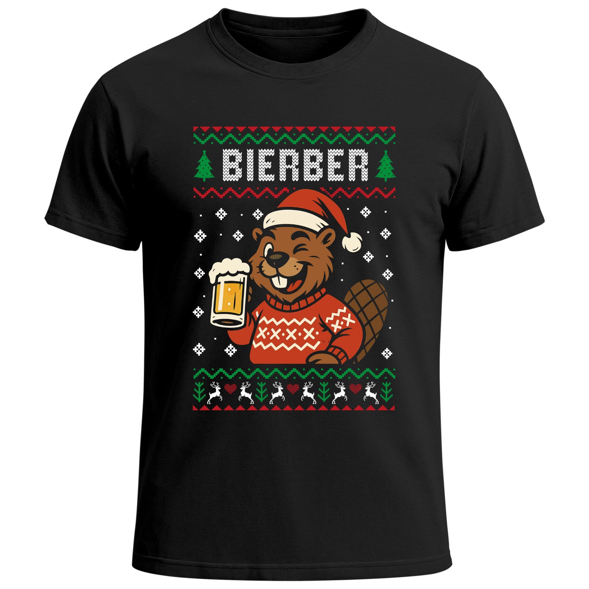 Print-Shirt Herren T-Shirt Weihnachten Bierber Wortspiel Spruch lustig Bier Ugly