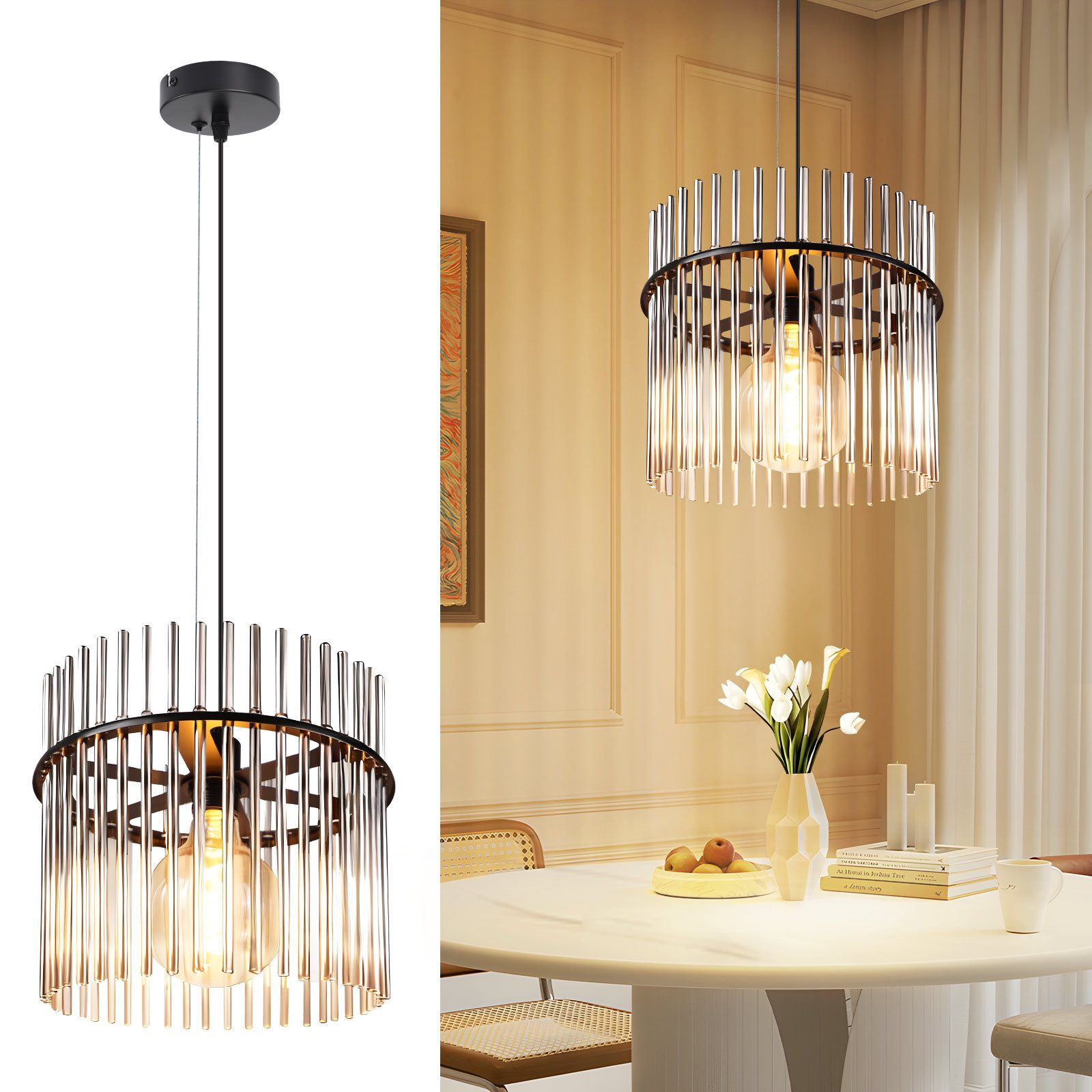 ZMH Pendelleuchte Lichtmaler Hängeleuchte 1 Flammig Hängelampe Glas E27, ohne Leuchtmittel, Glas E27 Esstischlampe Hängend Retro (ohne Leuchtmittel)