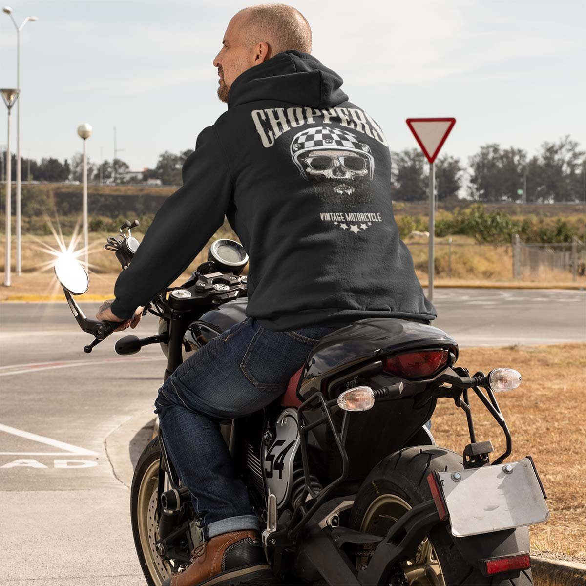 Rebel On Wheels Motiv Biker Hoodie Motorrad Rider Chopper Zip / Kapuzenjacke Kapuzensweatjacke Schwarz mit