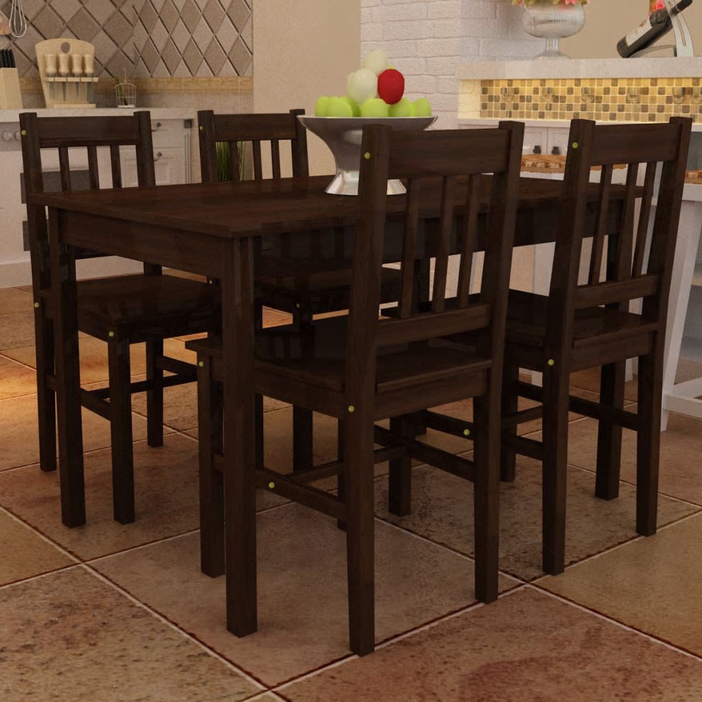 vidaXL Sitzgruppe Esstisch Holztisch mit 4 Holzstühlen Esszimmerset braun
