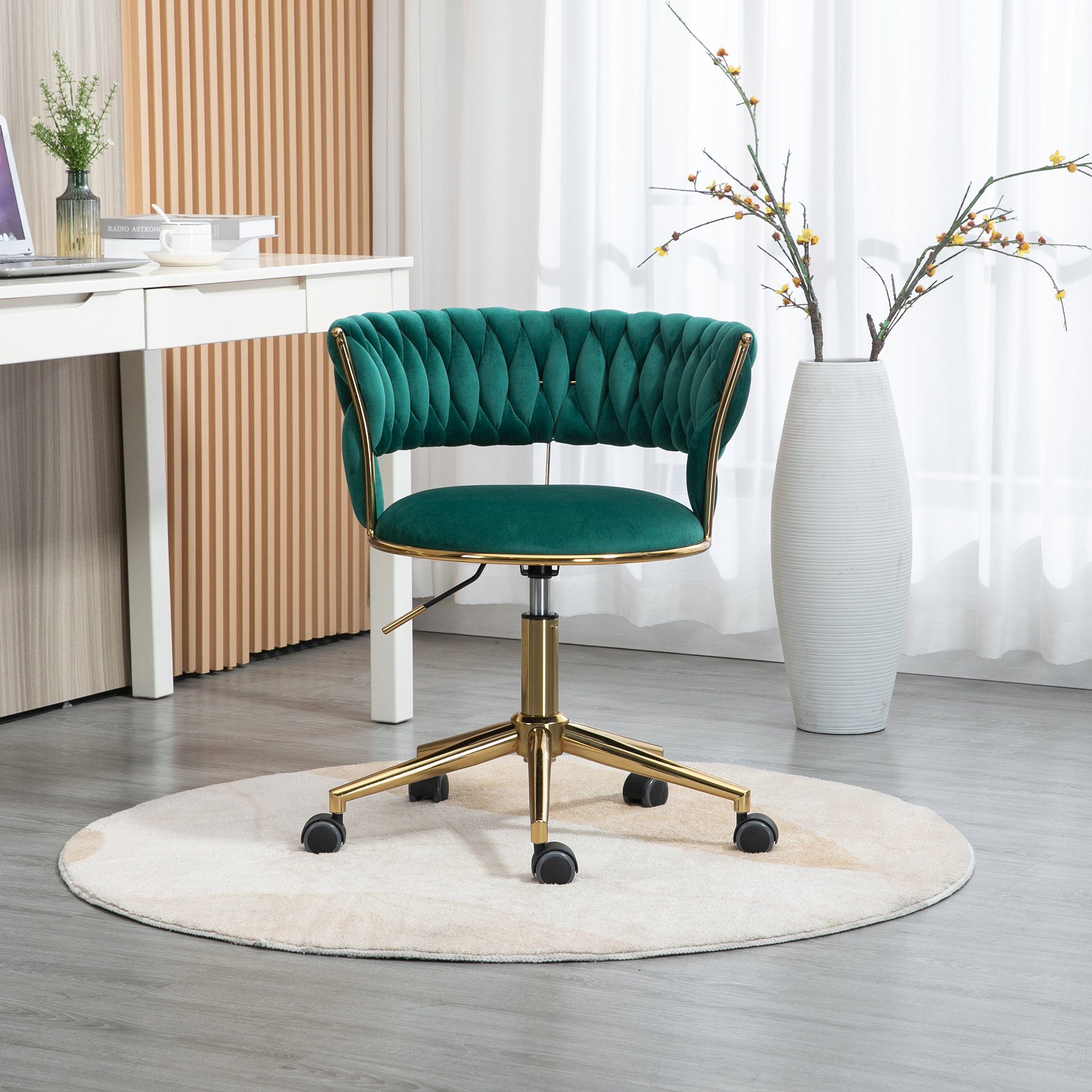 Odikalo Drehstuhl Bürostuhl Freizeit Make-up Samt goldene Beine 360° drehbar mehrfarbig Grün