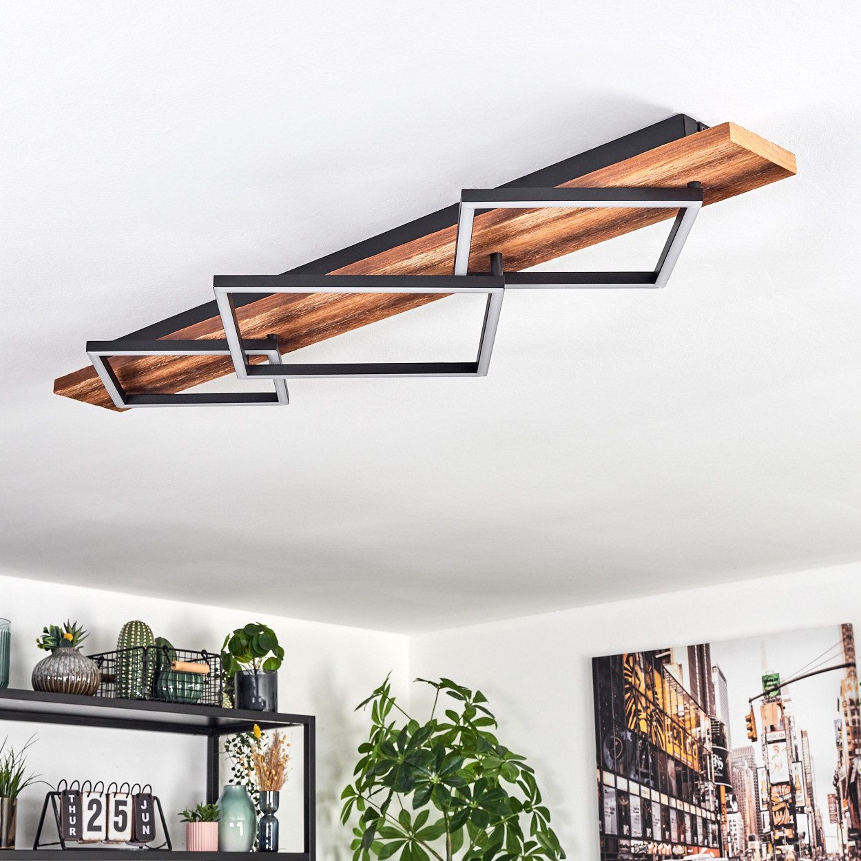 hofstein Deckenleuchte Deckenlampe aus Metall/Holz/Kunststoff in günstig online kaufen